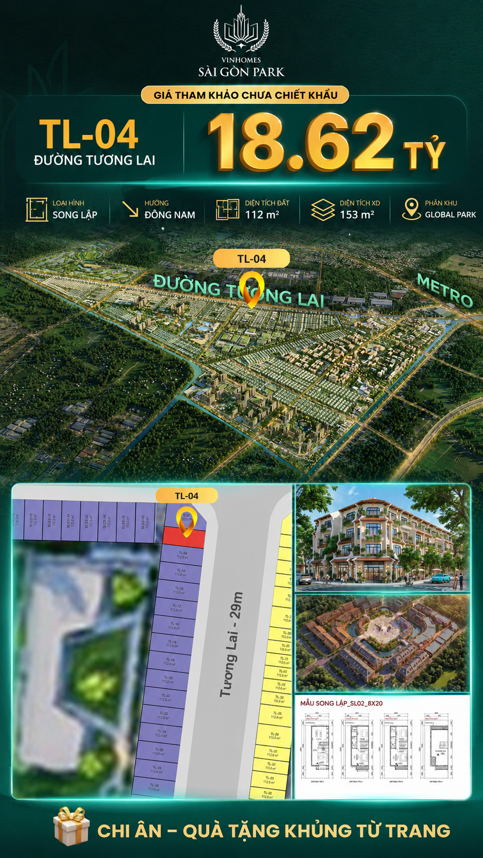 Biệt thự song lập TL-04 GLOBAL PARK Vinhomes Sài Gòn Park Giá 18.62 Tỷ