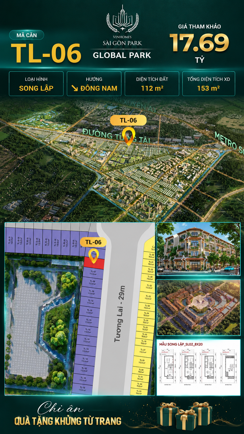 Biệt thự song lập TL-06 GLOBAL PARK Vinhomes Sài Gòn Park Giá 17.69 Tỷ