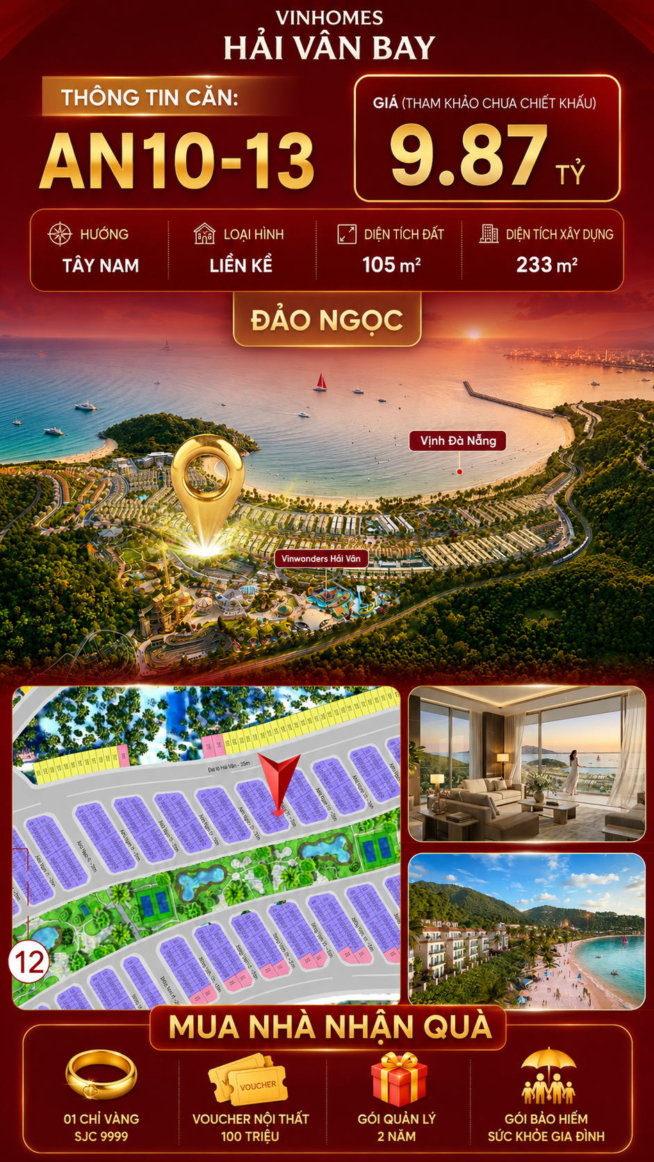 Bán Liền Kề AN10-13 Vinhomes Hải Vân Bay Giá 9,87 Tỷ