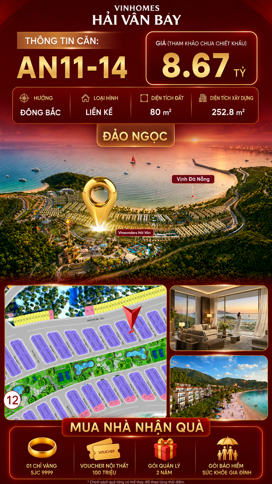 Bán Liền Kề AN11-14 Vinhomes Hải Vân Bay Giá 8,67 Tỷ