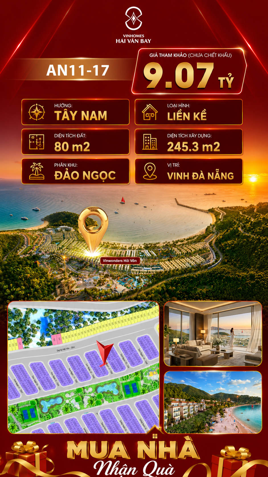 Bán Liền Kề AN11-17 Vinhomes Hải Vân Bay Giá 9,07 Tỷ