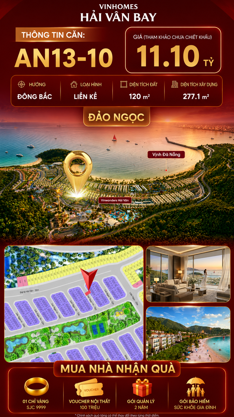 Bán Liền Kề AN13-10 Vinhomes Hải Vân Bay Giá 11,10 Tỷ