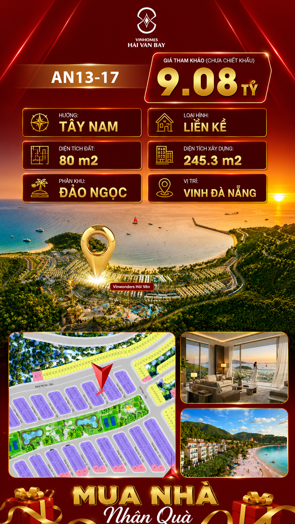 Bán Liền Kề AN13-17 Vinhomes Hải Vân Bay Giá 9,08 Tỷ