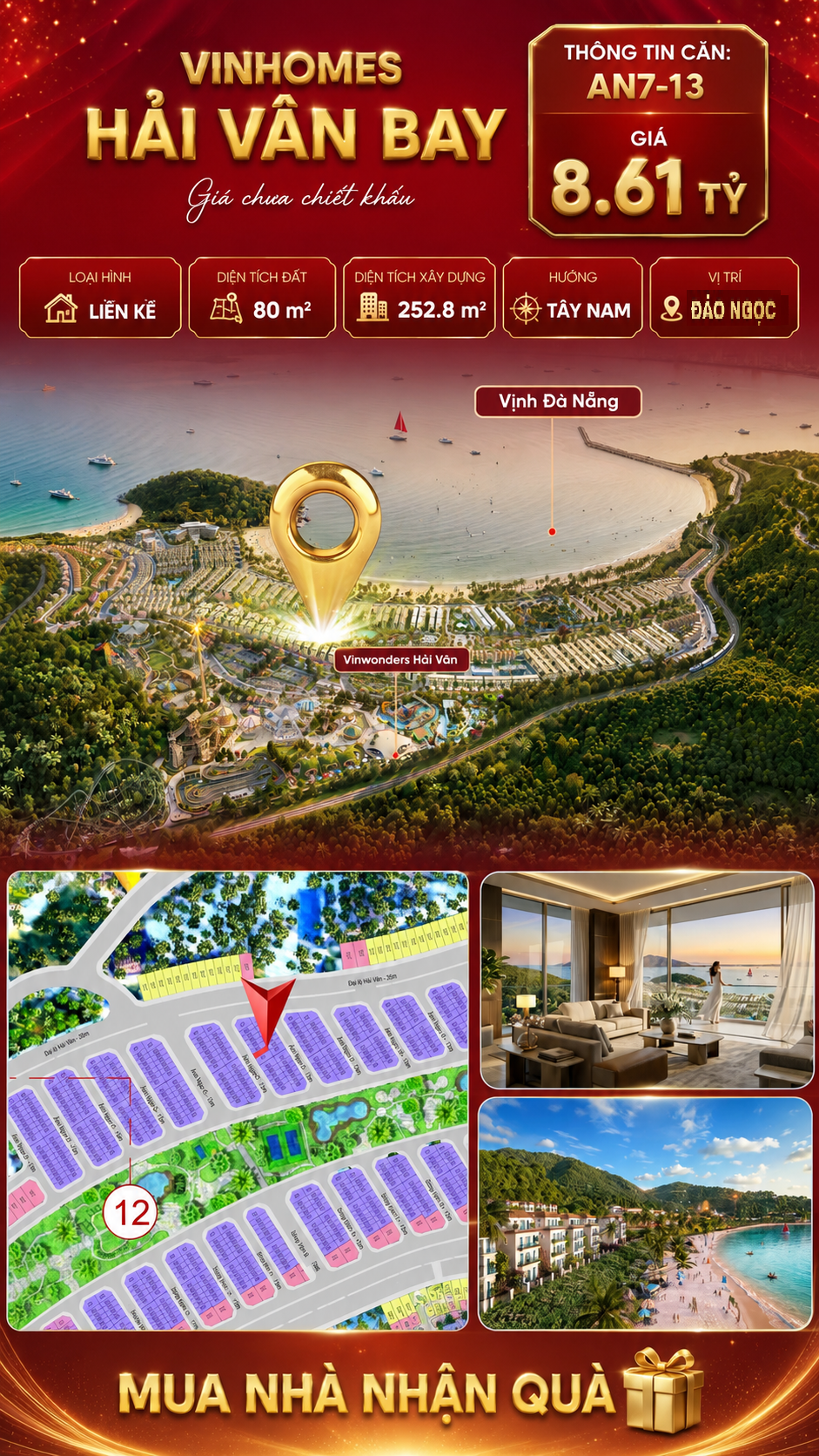 Bán Liền Kề AN7-13 Vinhomes Hải Vân Bay Giá 8,61 Tỷ