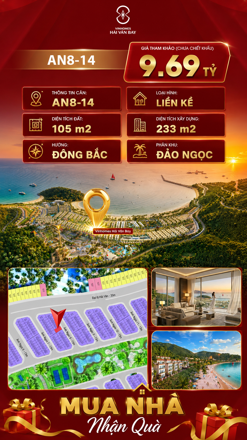 Bán Liền Kề AN8-14 Vinhomes Hải Vân Bay Giá 9,69 Tỷ
