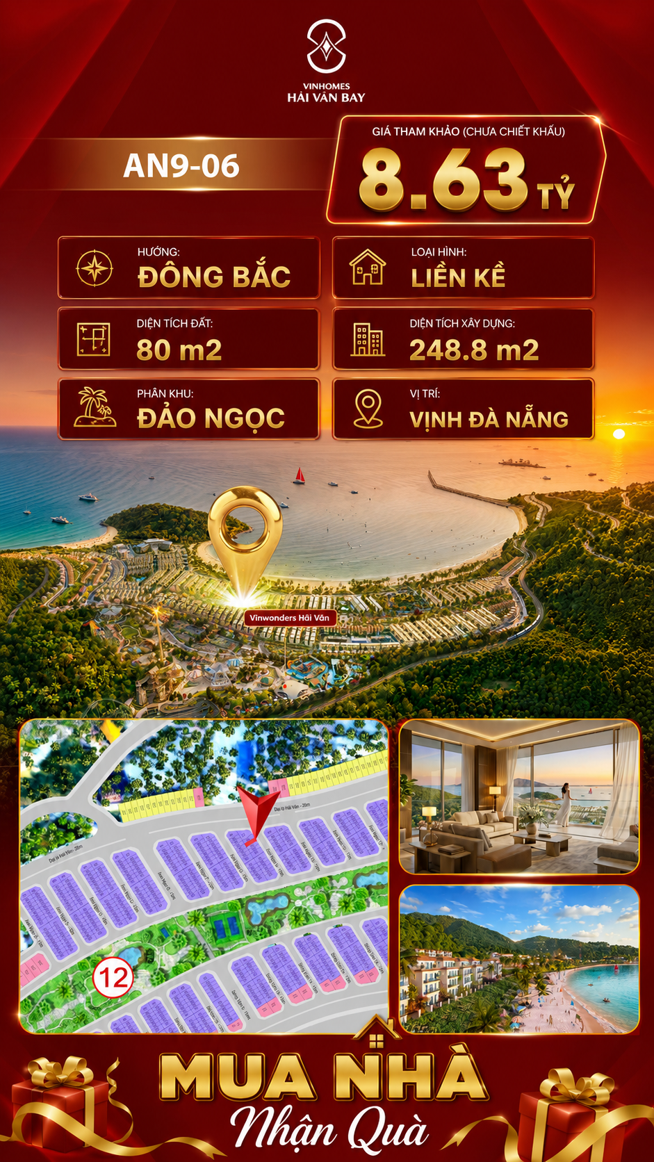 Bán Liền Kề AN9-06 Vinhomes Hải Vân Bay Giá 8,63 Tỷ