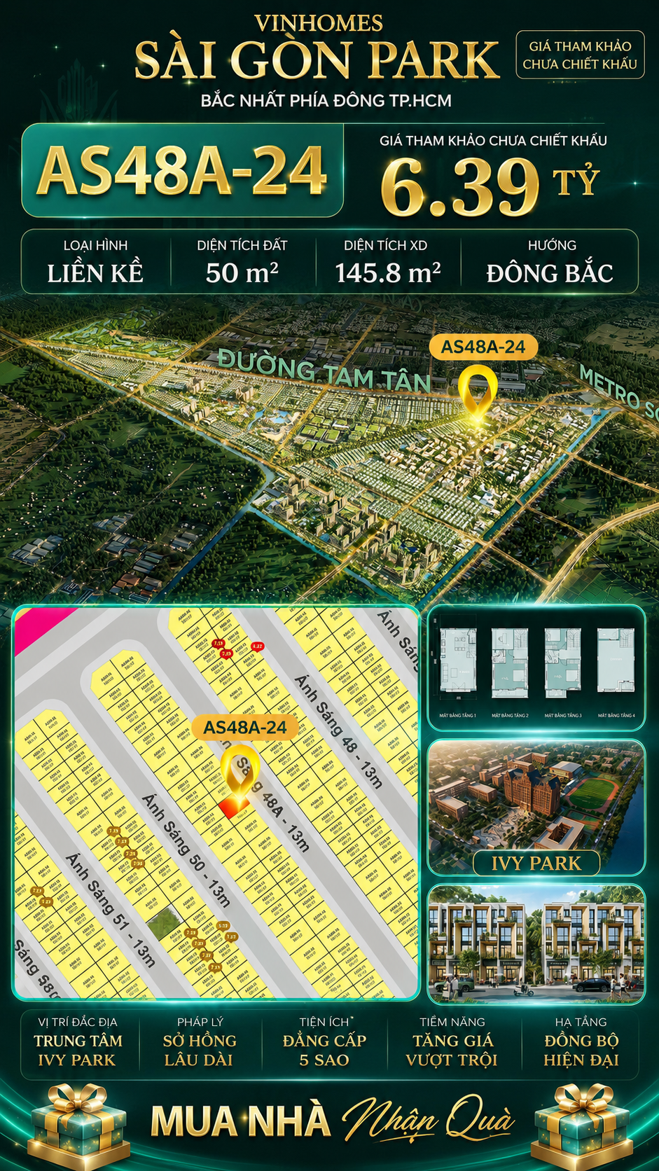 Nhà phố liền kề Vinhomes Sài Gòn Park AS48A-24 giá 6.39 Tỷ