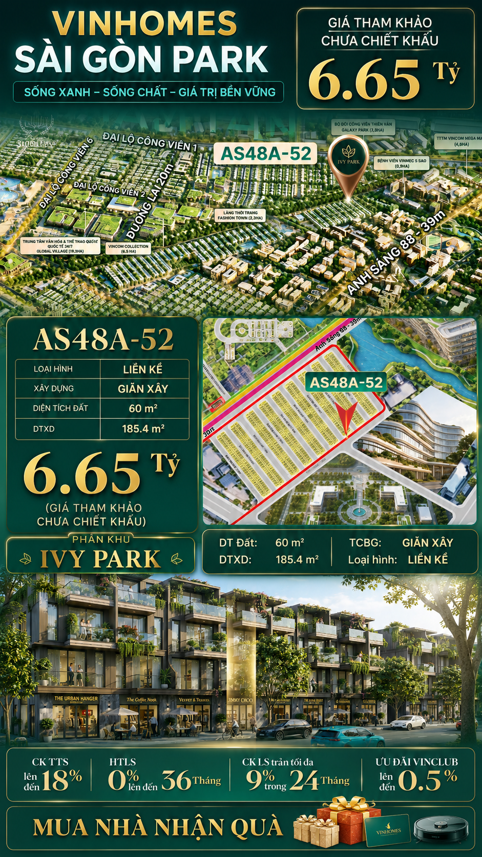 Nhà phố liền kề Vinhomes Sài Gòn Park AS48A-52 giá 6.65 Tỷ
