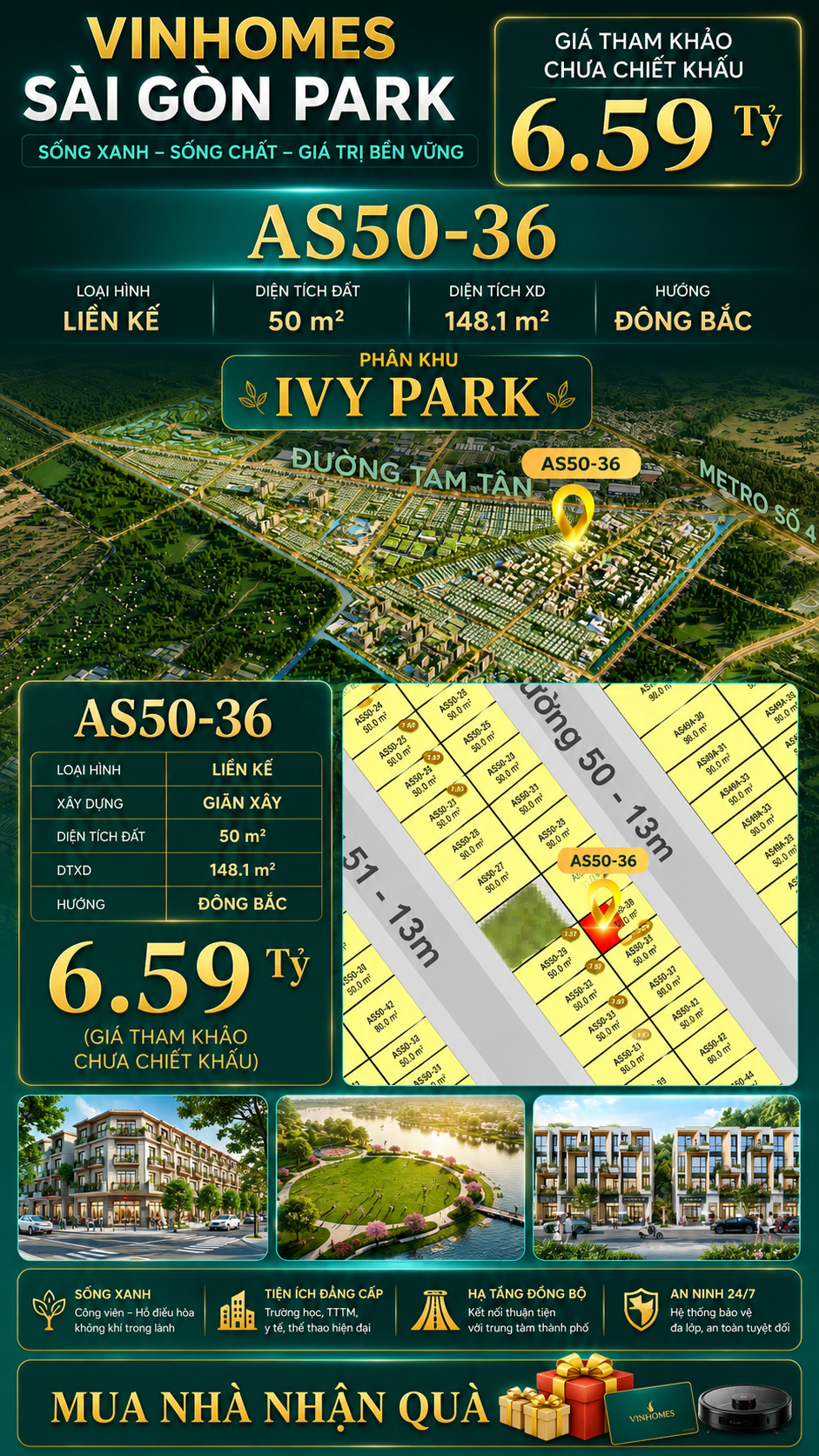 Nhà phố liền kề Vinhomes Sài Gòn Park AS50-36 giá 6.59 Tỷ