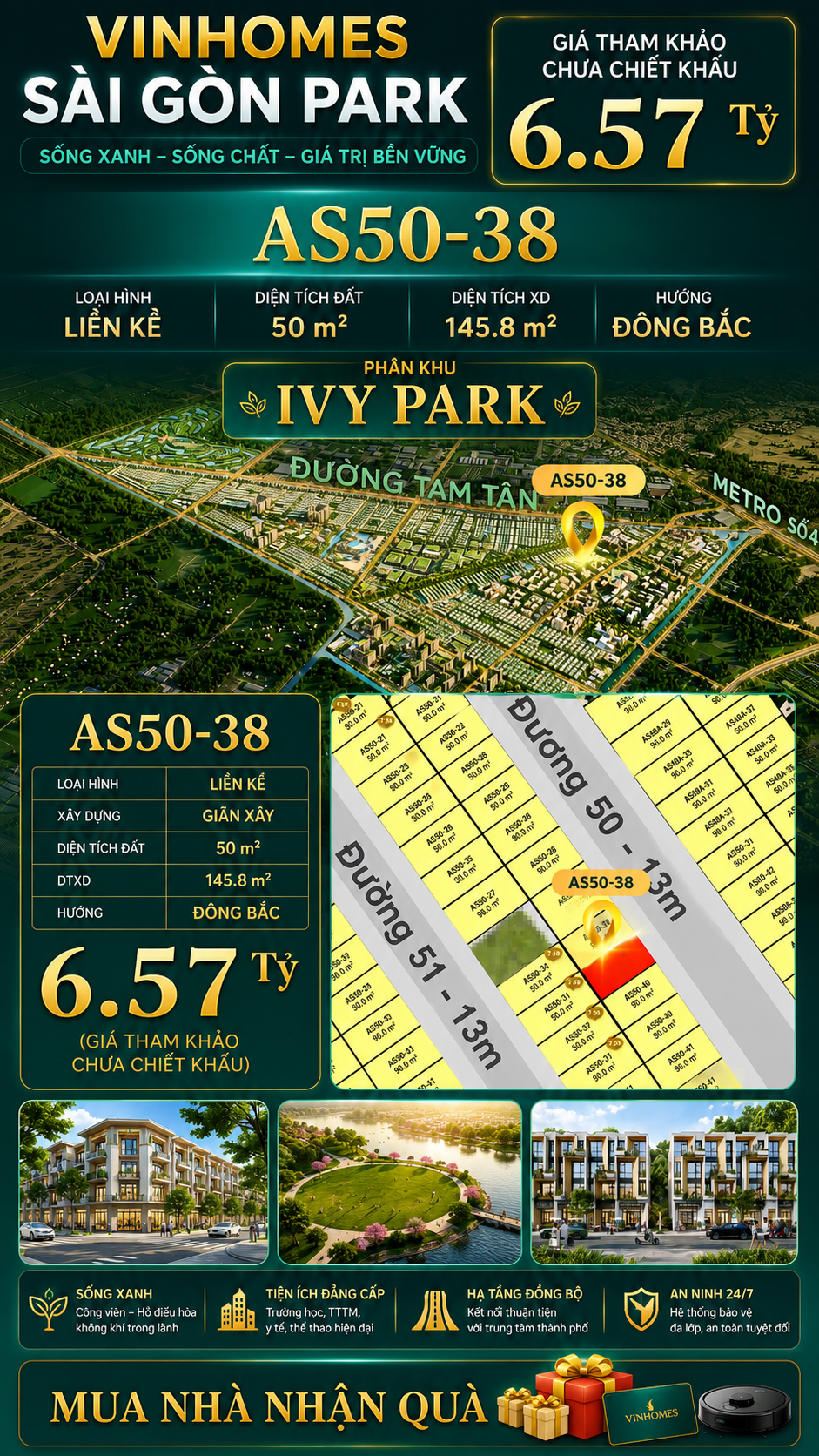 Nhà phố liền kề Vinhomes Sài Gòn Park AS50-38 giá 6.57 Tỷ