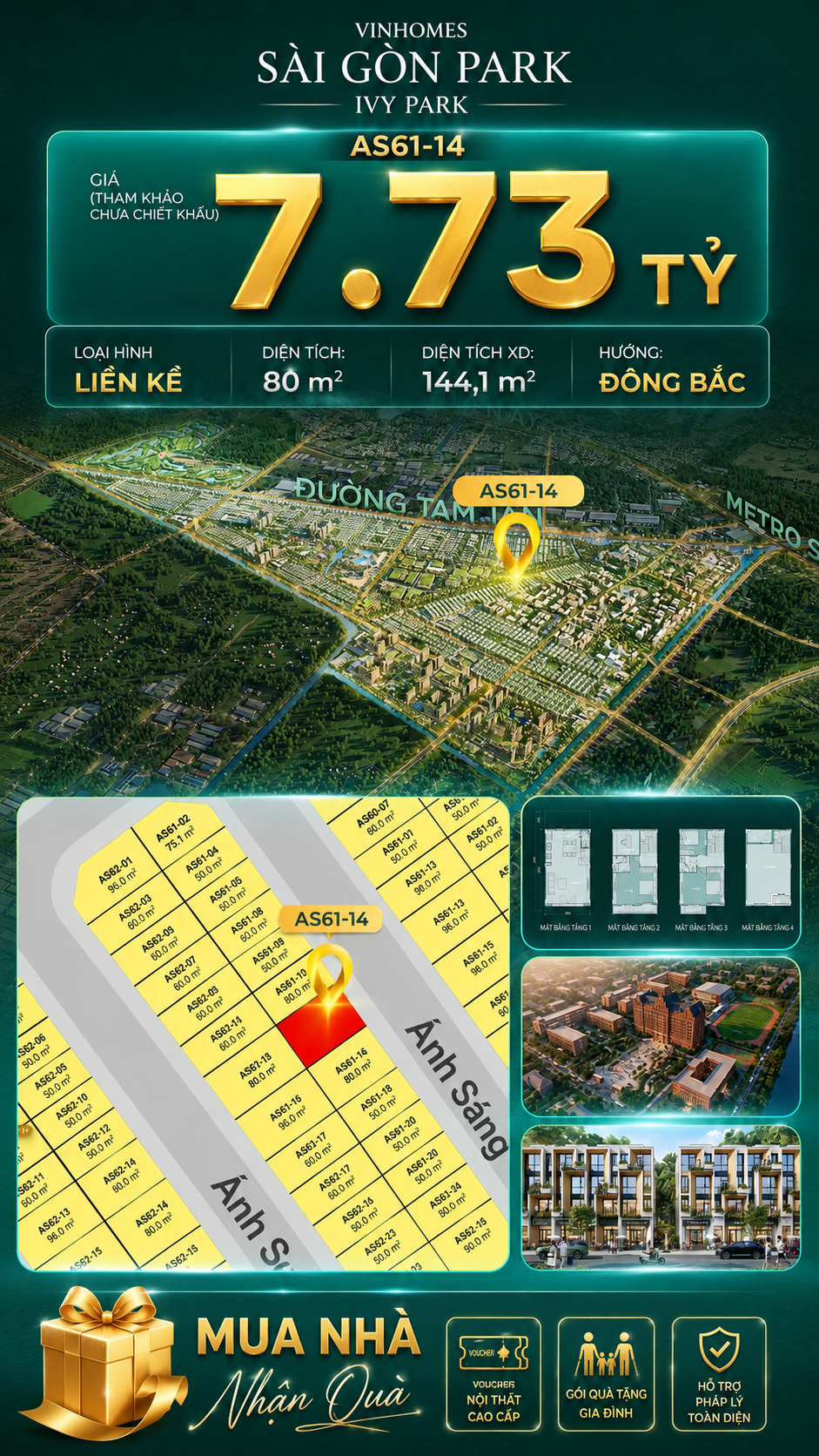 Nhà phố Vinhomes Sài Gòn Park AS61-14 giá 7.73 tỷ