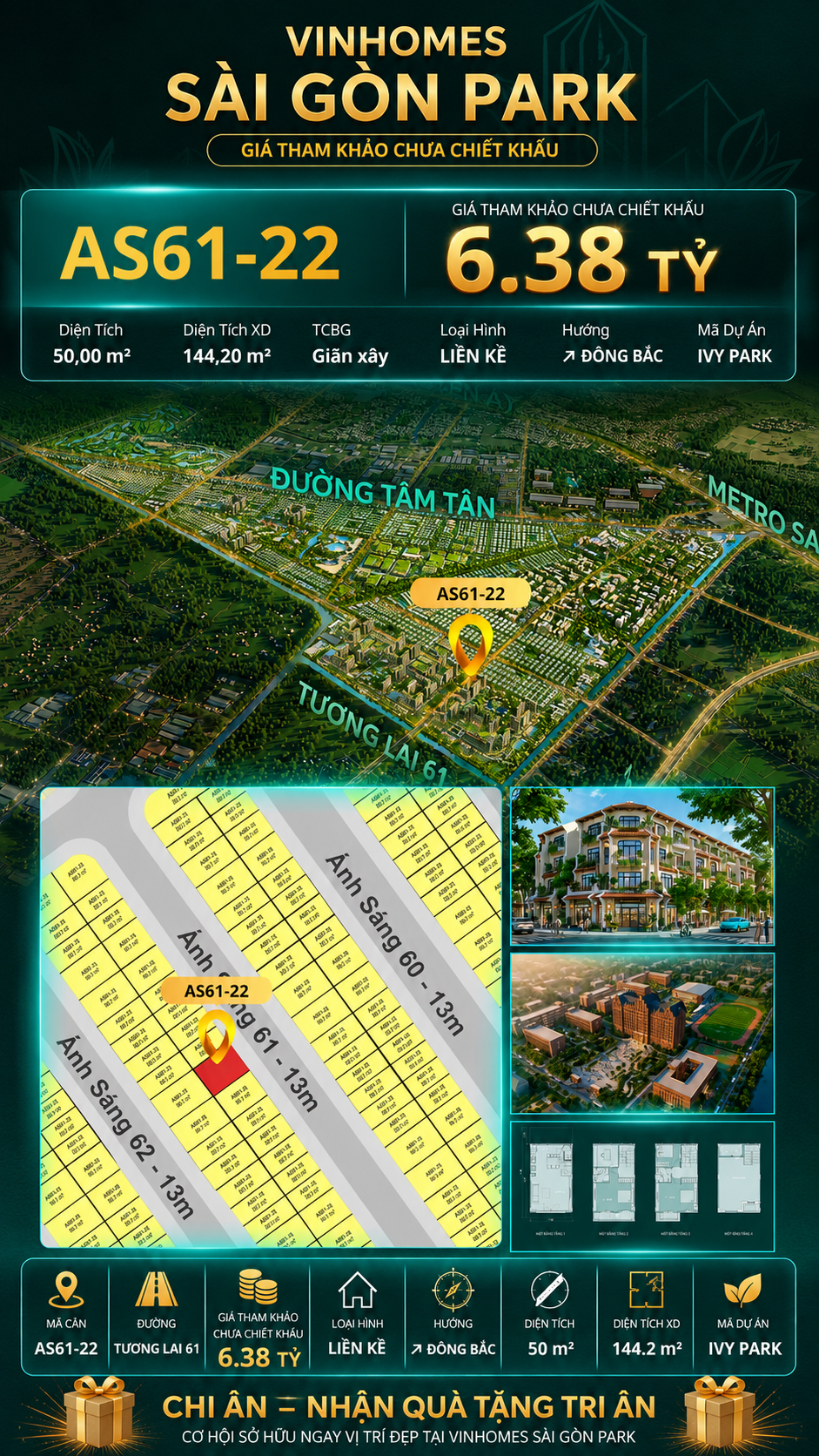 Nhà phố liền kề AS61-22 Ivy Park Vinhomes Sài Gòn Park Giá 6.38 Tỷ