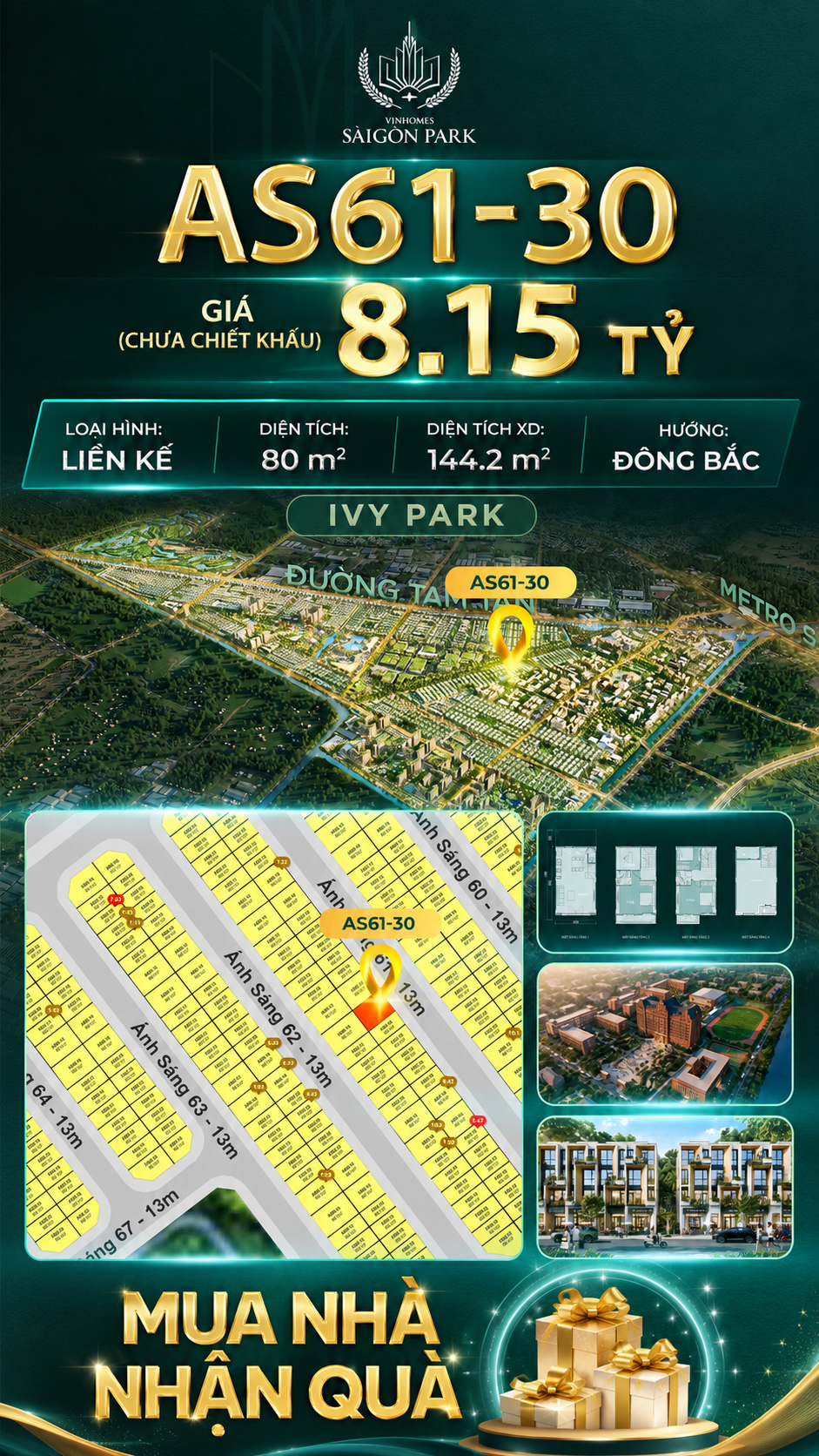 Nhà phố Vinhomes Sài Gòn Park AS61-30 giá 8.15 tỷ