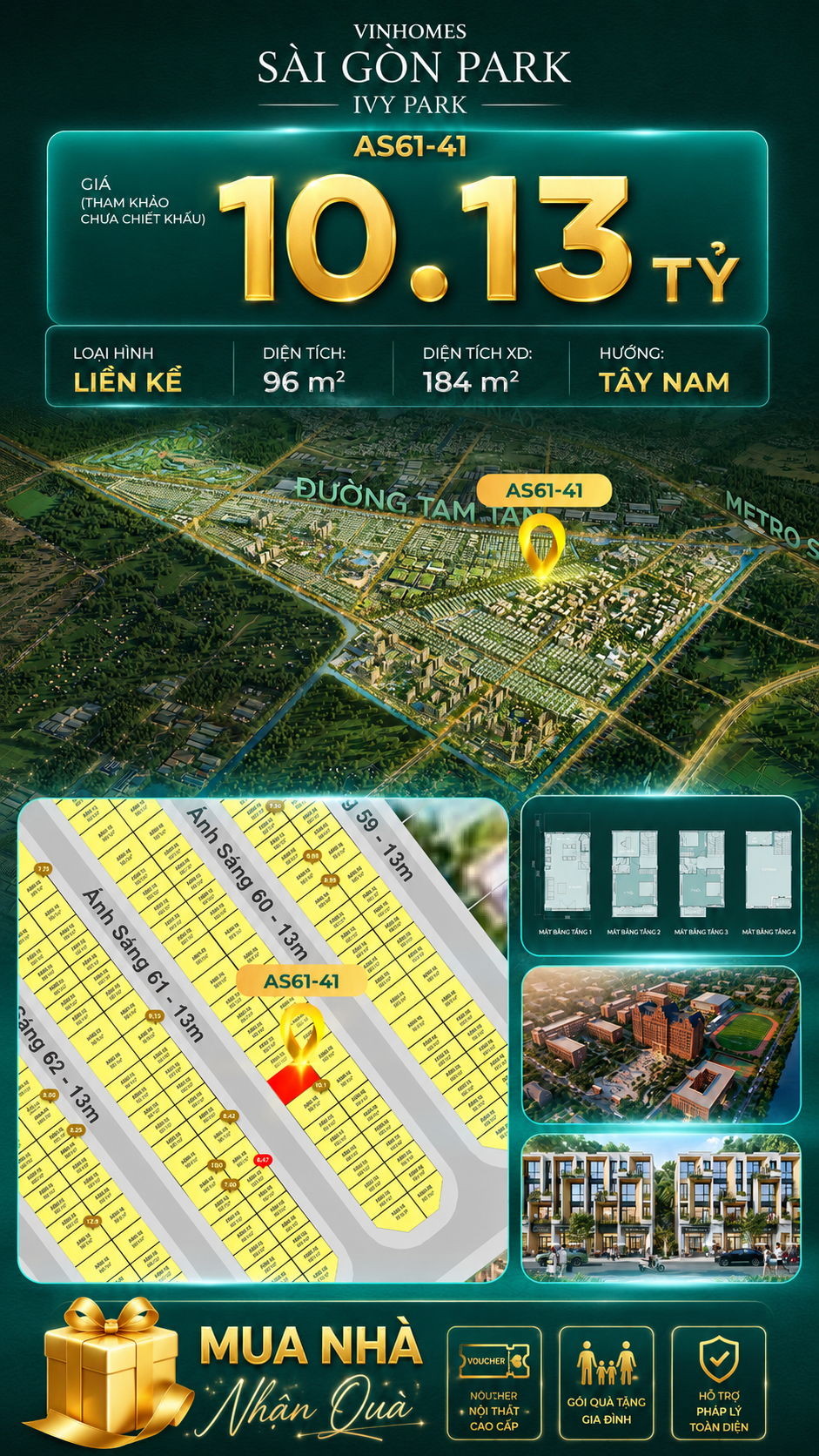 Nhà phố Vinhomes Sài Gòn Park AS61-41 giá 10.13 tỷ