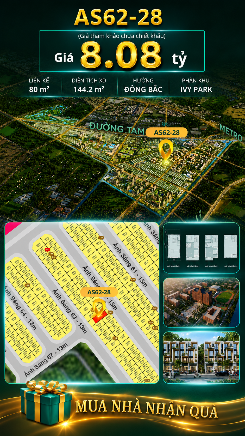 Nhà phố Vinhomes Sài Gòn Park AS62-28 giá 8.08 tỷ