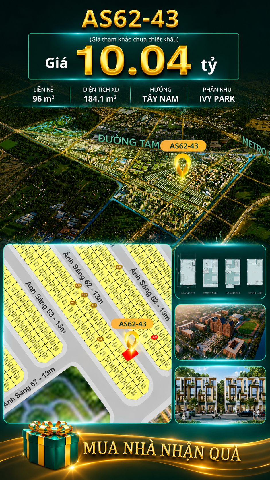 Nhà phố Vinhomes Sài Gòn Park AS62-43 giá 10.04 tỷ