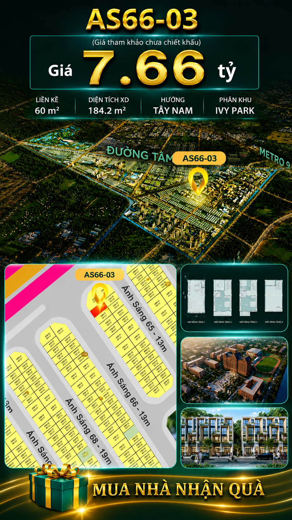 Nhà phố Vinhomes Sài Gòn Park AS66-03 giá 7.66 tỷ