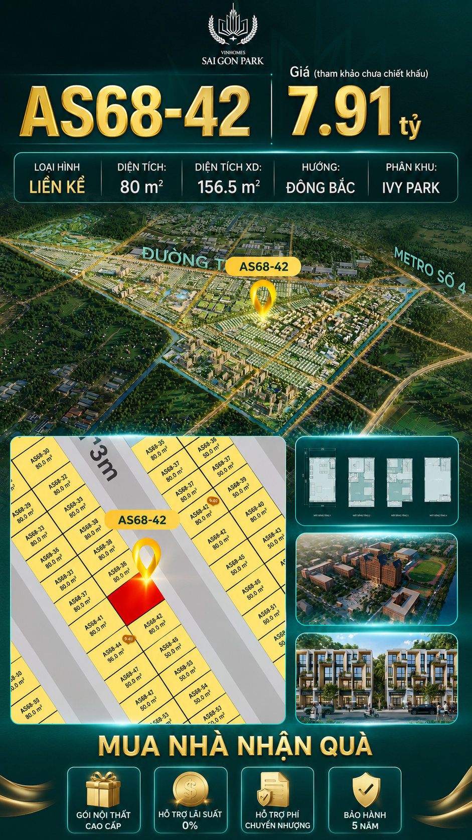 Nhà phố Vinhomes Sài Gòn Park AS68-42 giá 7.91 tỷ