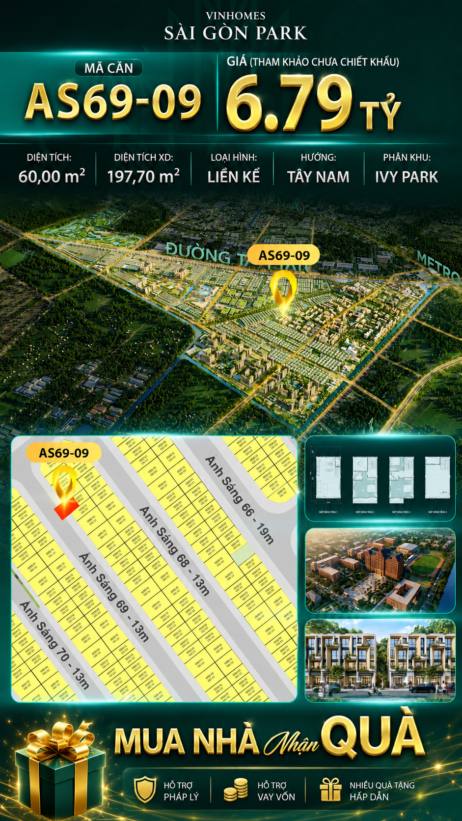 Nhà phố Vinhomes Sài Gòn Park AS69-09 giá 6.79 tỷ
