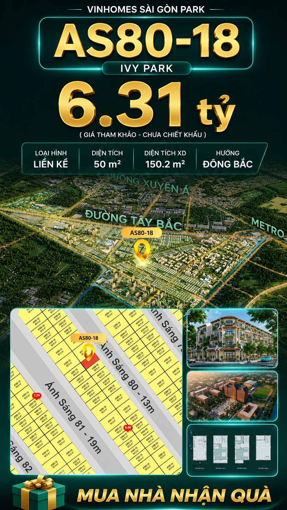 Nhà phố Vinhomes Sài Gòn Park AS80-18 giá 6.31 tỷ