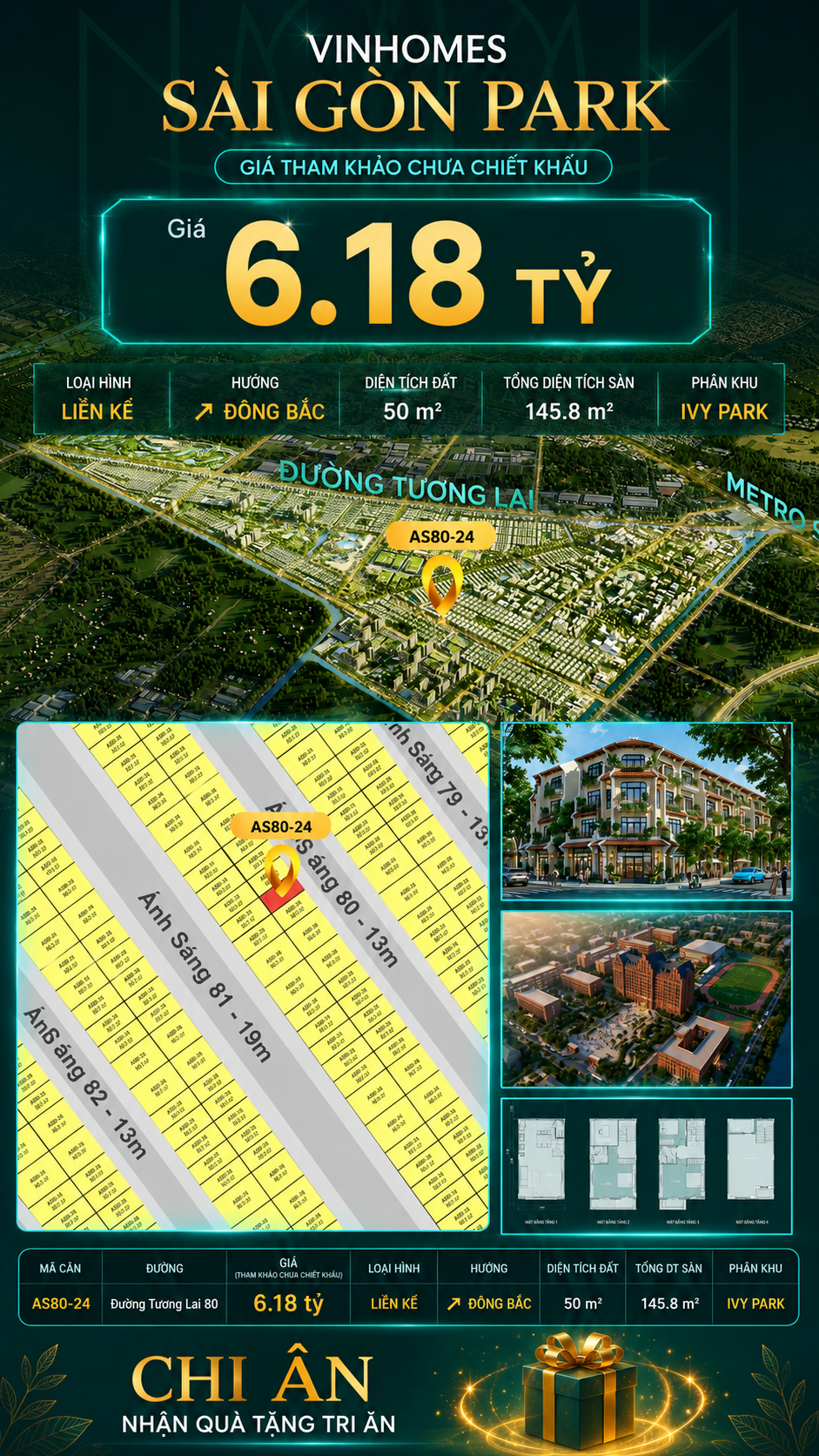 Nhà phố AS80-24 Ivy Park Vinhomes Sài Gòn Park Giá 6.18 Tỷ 50m²