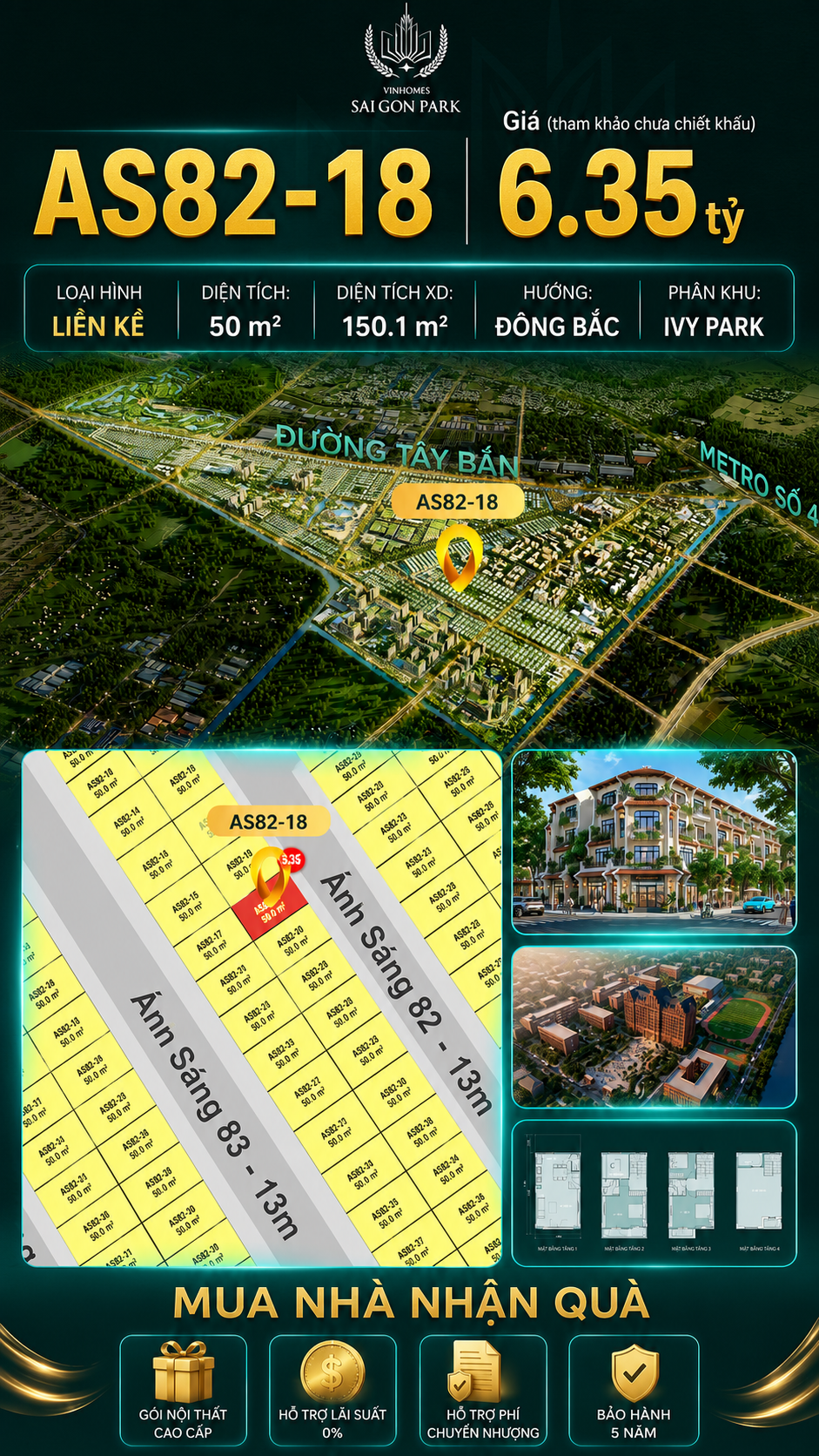 Nhà phố Vinhomes Sài Gòn Park AS82-18 giá 6.35 tỷ