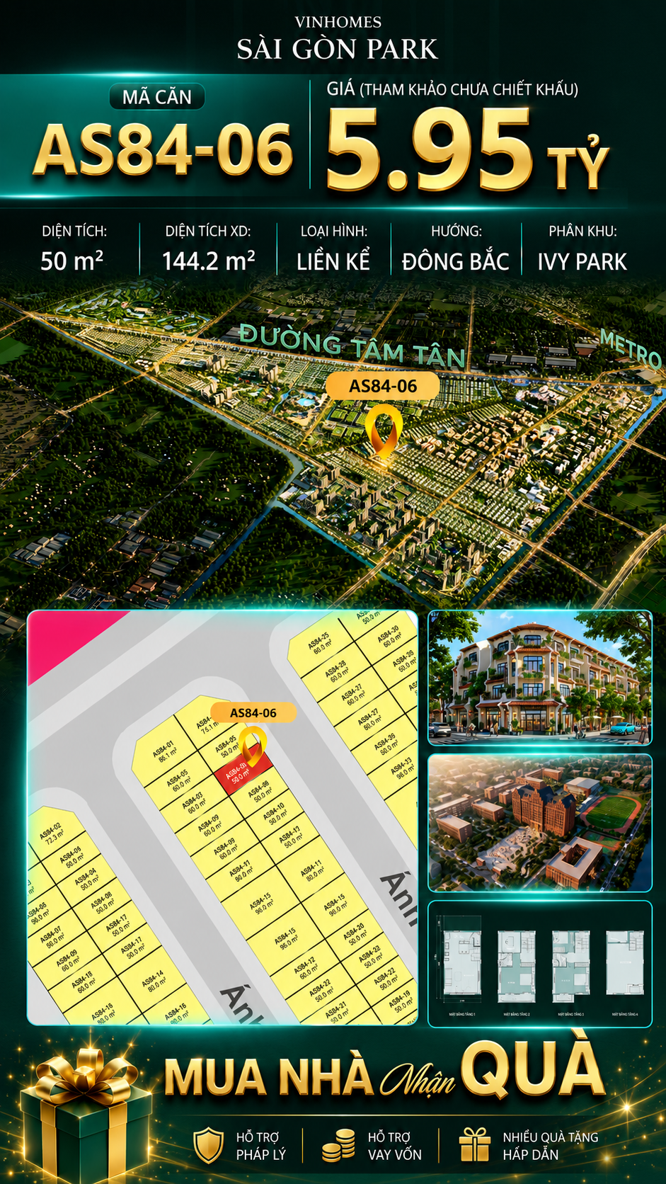 Nhà phố Vinhomes Sài Gòn Park AS84-06 giá 5.95 tỷ