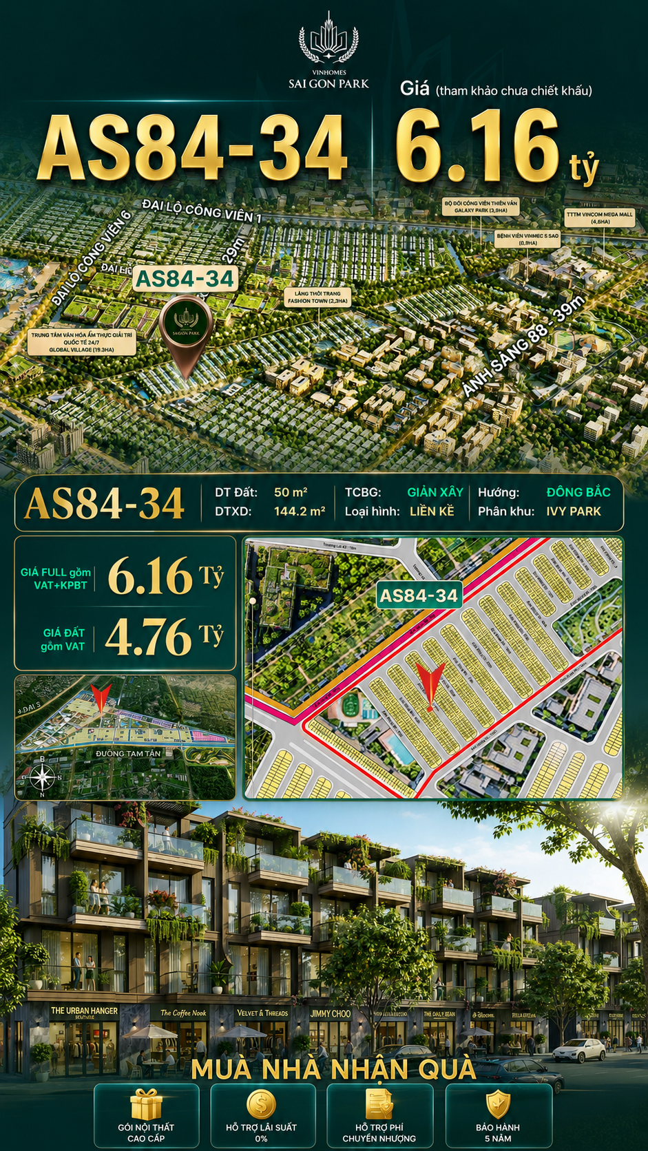 Nhà phố Vinhomes Sài Gòn Park AS84-34 giá 6.16 tỷ