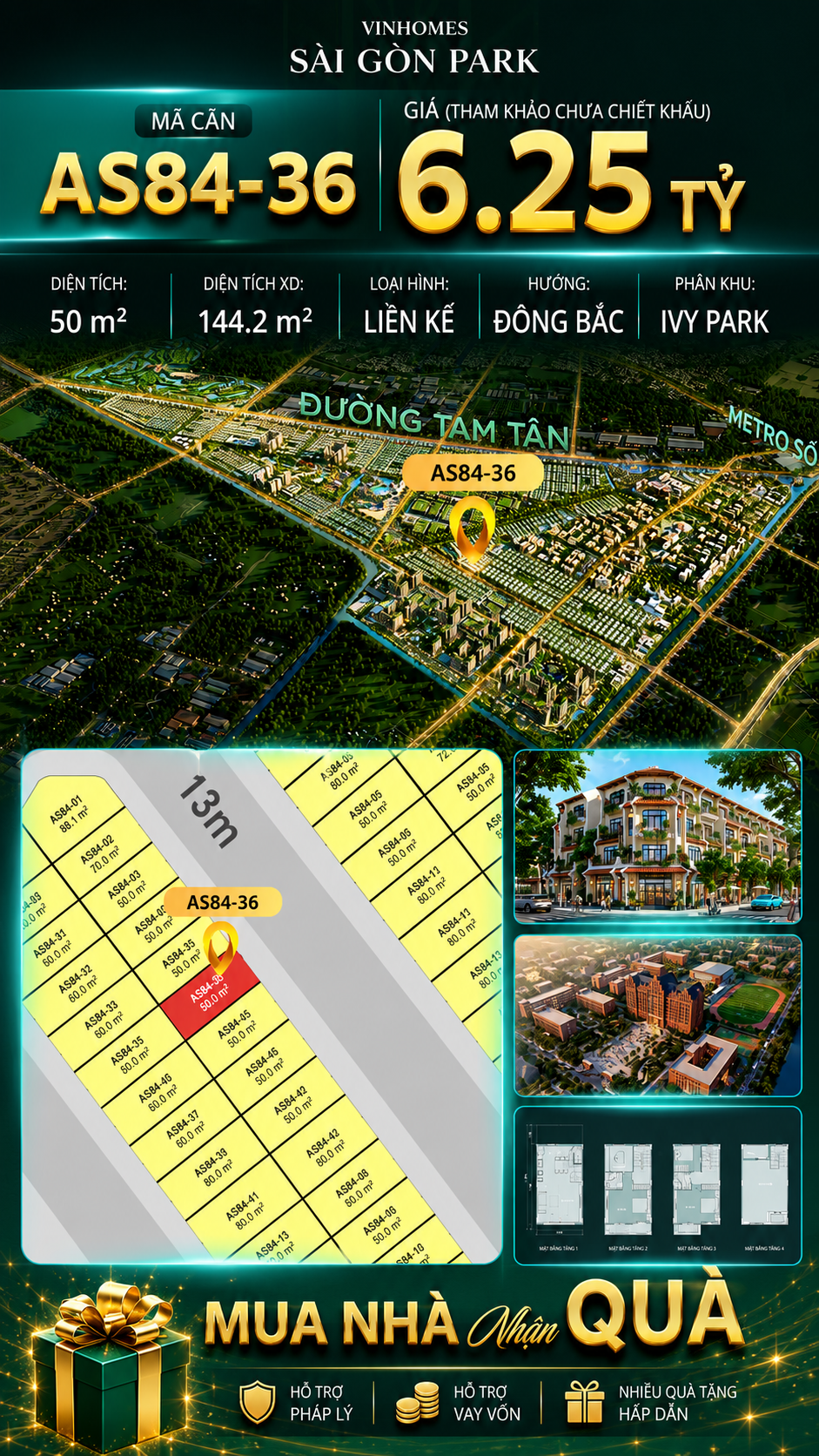 Nhà phố Vinhomes Sài Gòn Park AS84-36 giá 6.25 tỷ