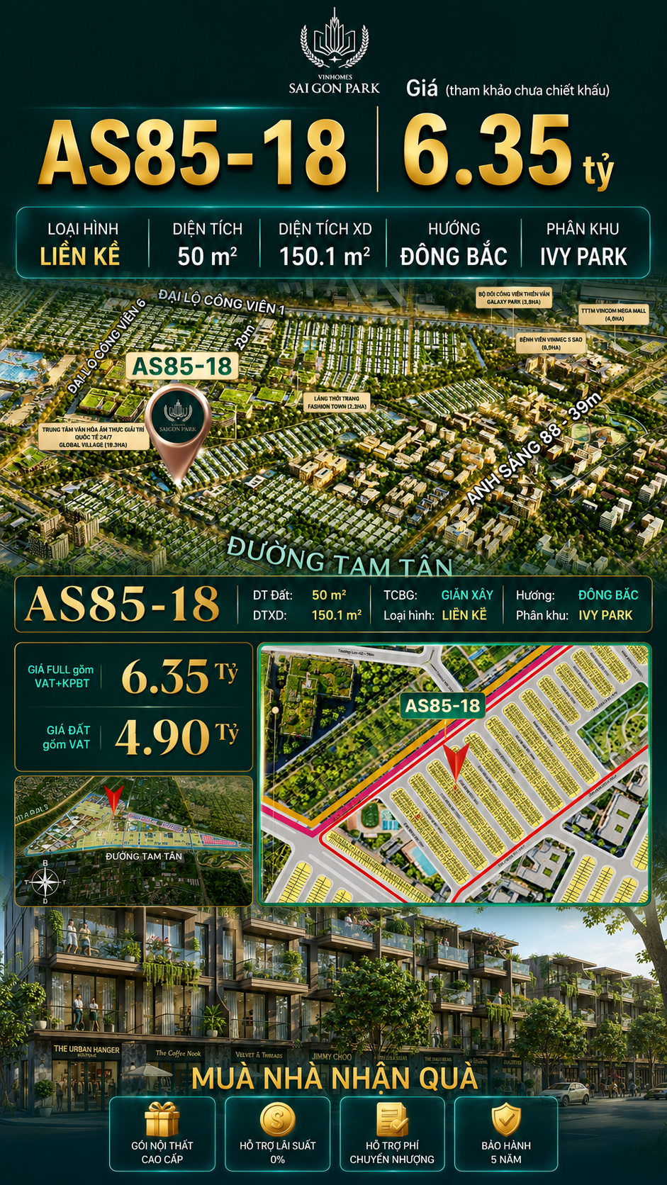 Nhà phố Vinhomes Sài Gòn Park AS85-18 giá 6.35 tỷ