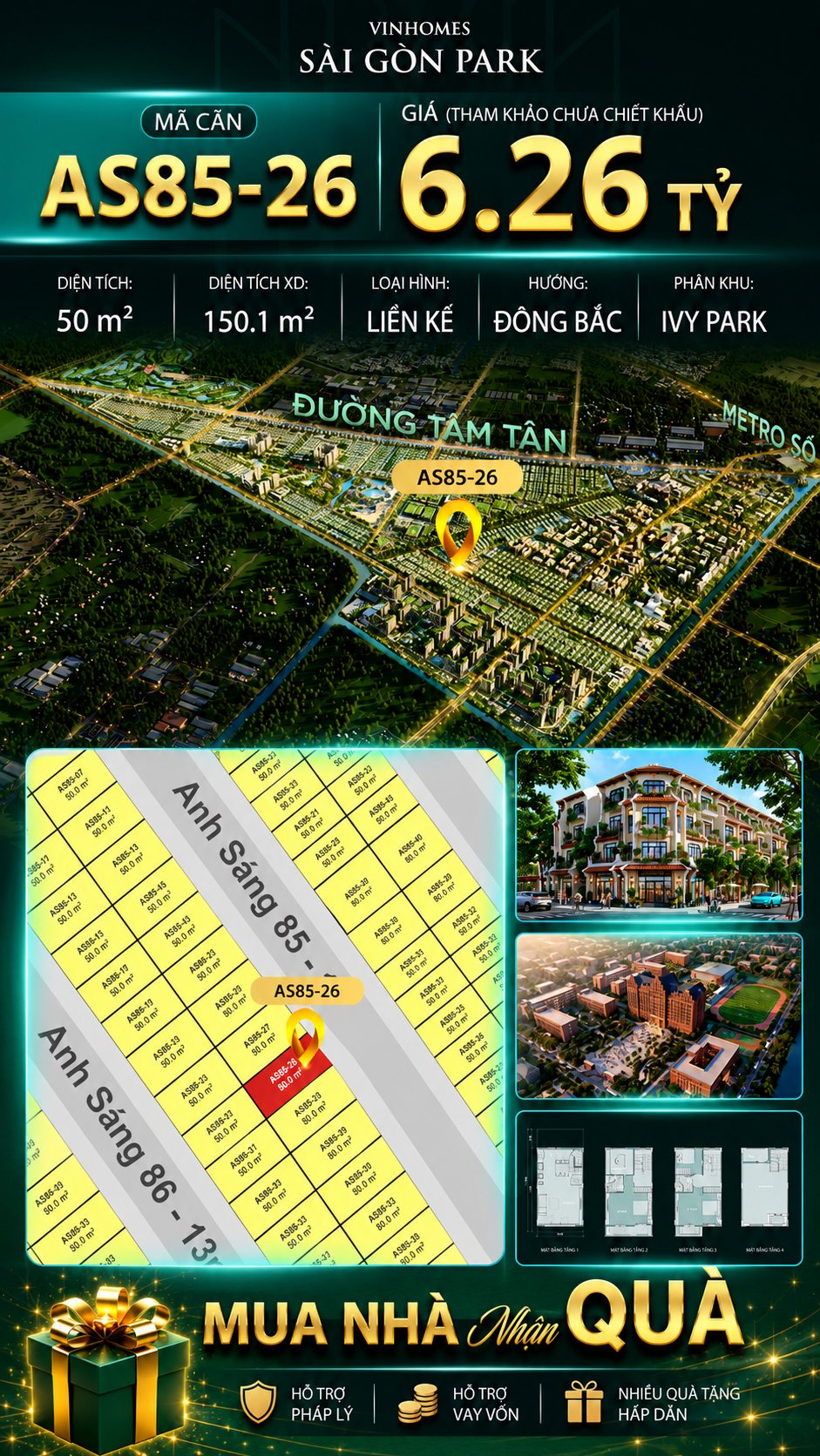 Nhà phố Vinhomes Sài Gòn Park AS85-26 giá 6.26 tỷ