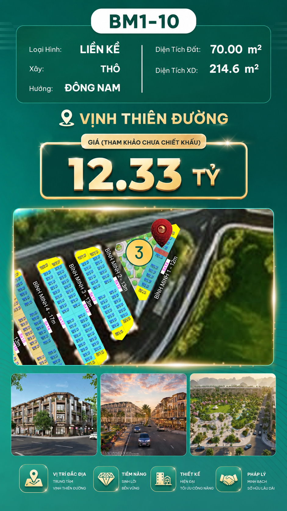 Nhà phốLiền Kề BM1-10 View Vịnh Thiên Đường Vinhomes Hạ Long 12.33 tỷ
