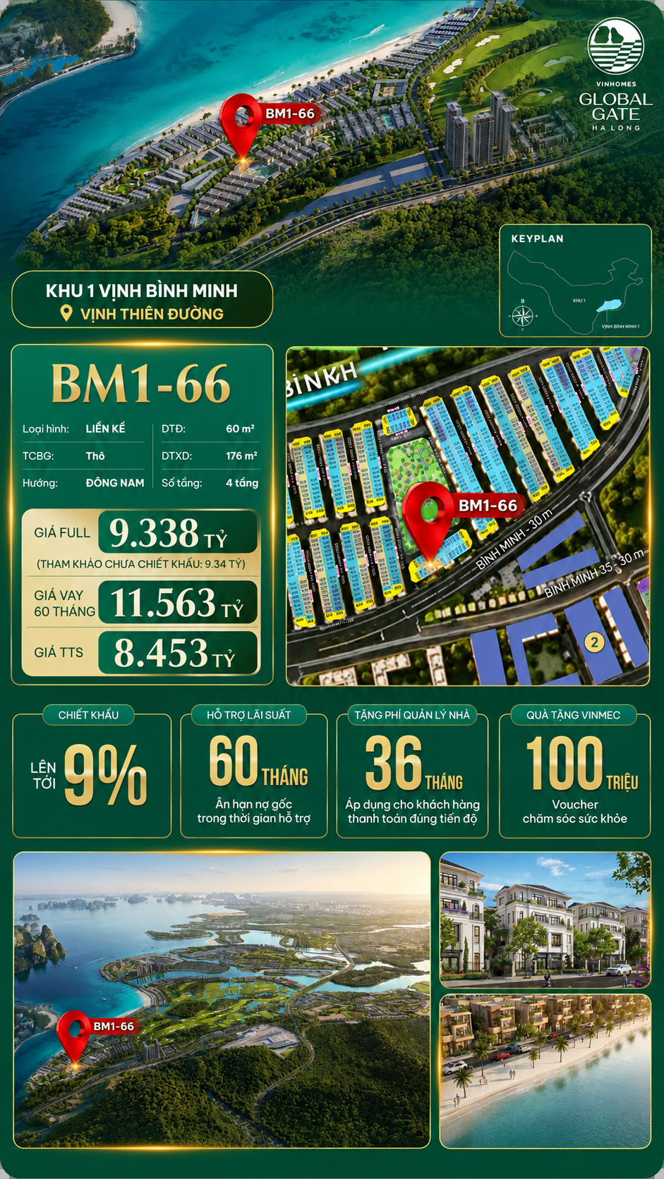 Nhà Phố Liền Kề BM1-66 Vinhomes Global Gate Hạ Long Xanh 9.30 tỷ