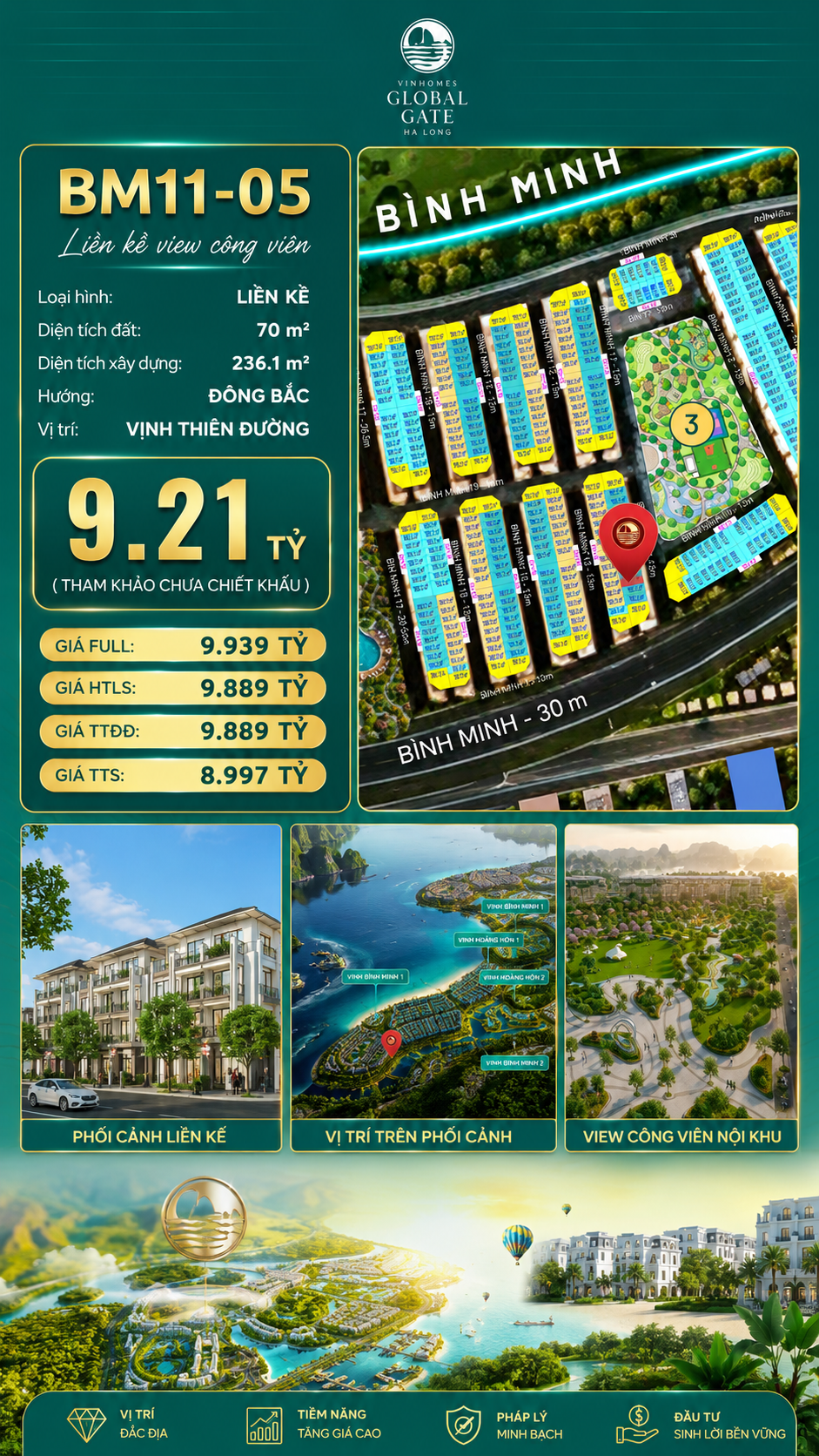 Nhà Phố Liền Kề BM11-05 Vinhomes Global Gate Hạ Long Xanh 9.21 tỷ
