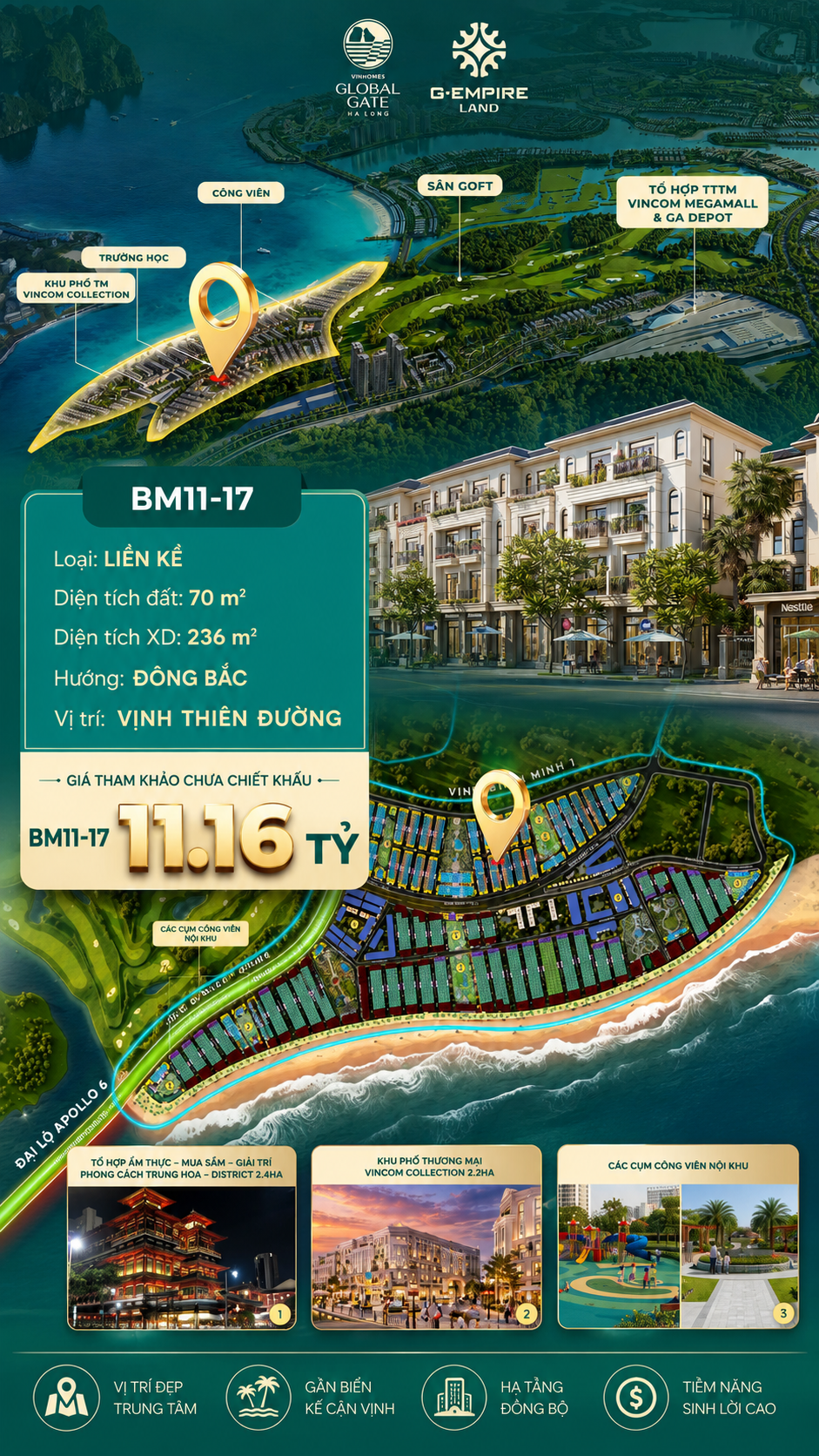 Nhà Phố Liền Kề BM11-17 Vinhomes Global Gate Hạ Long Xanh 11.16 tỷ