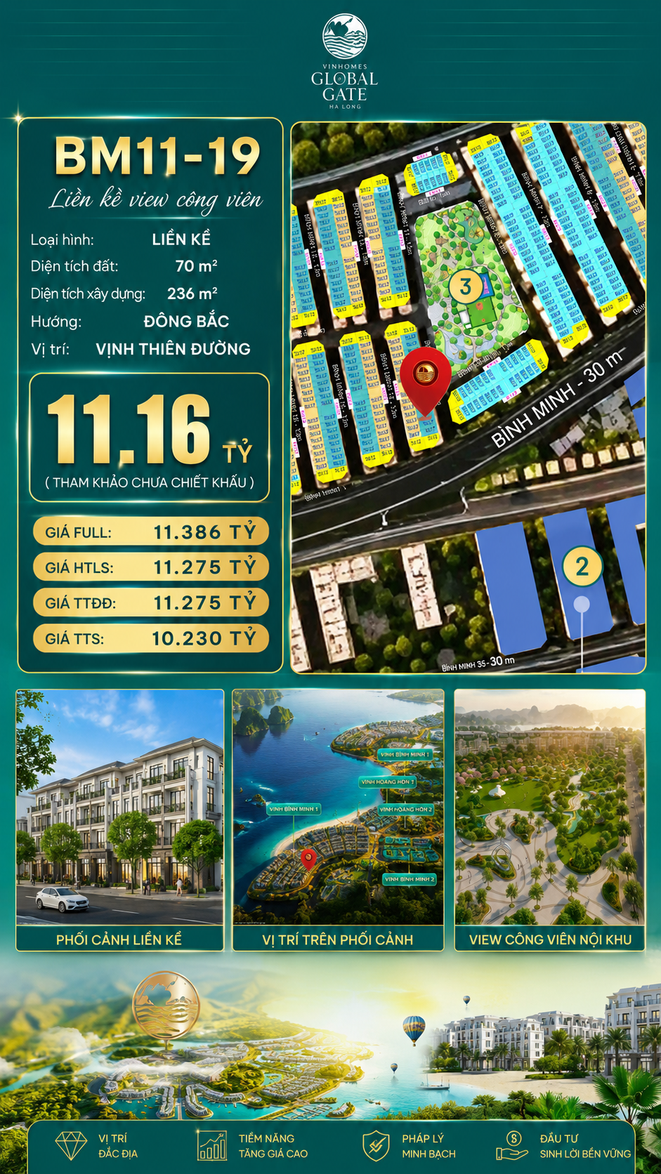 Nhà Phố Liền Kề BM11-19 Vinhomes Global Gate Hạ Long Xanh 11.16 tỷ