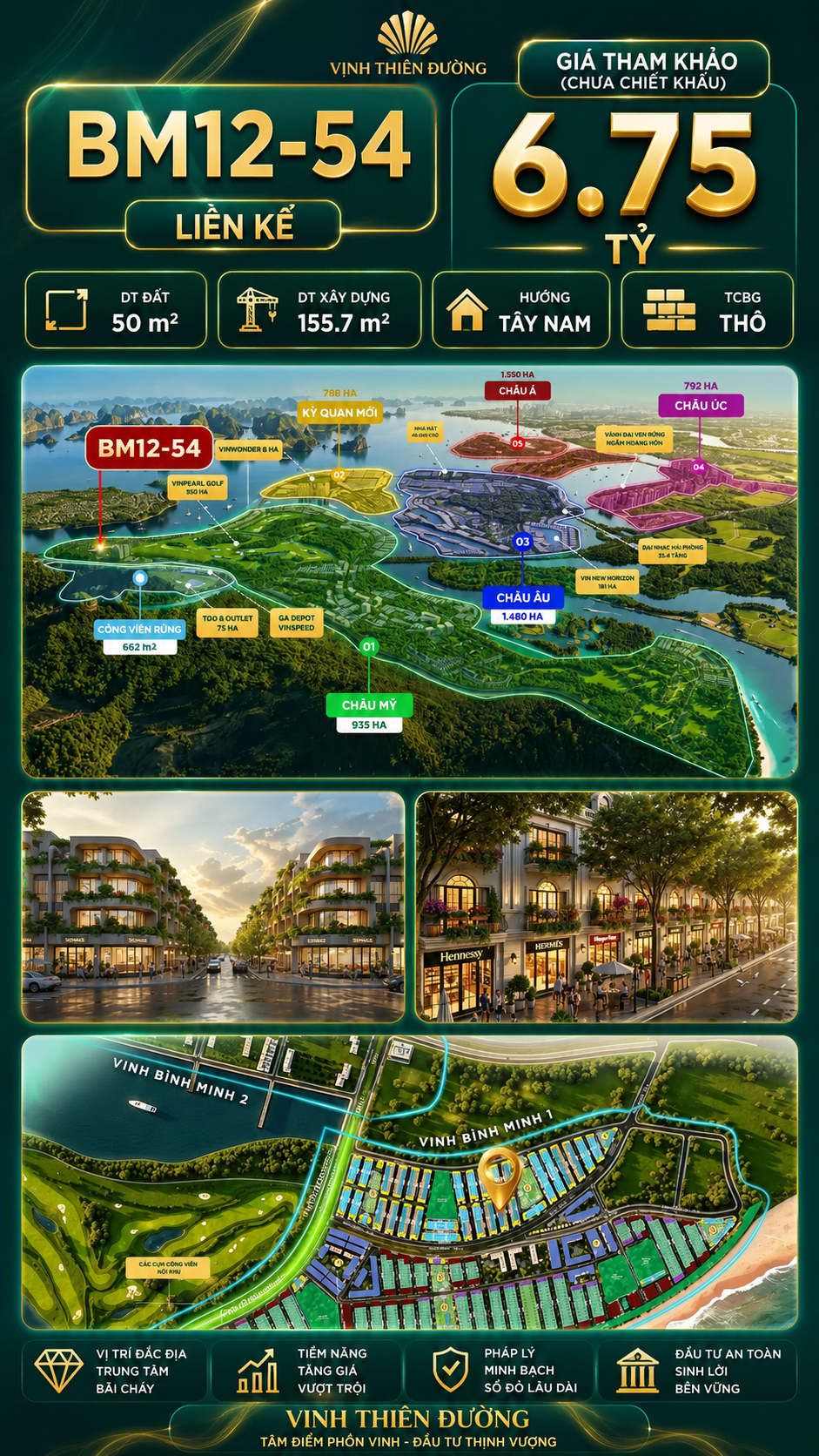 Nhà Phố Liền Kề BM12-54 Vinhomes Global Gate Hạ Long Xanh 6.75 tỷ