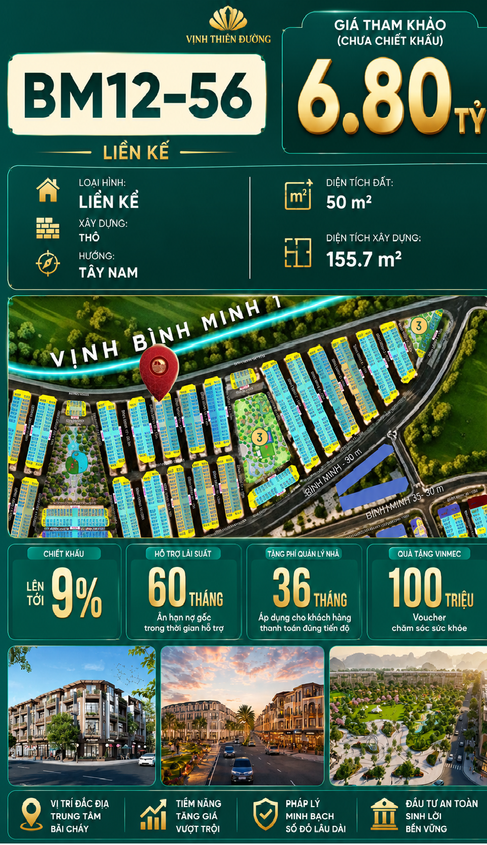 Nhà Phố Liền Kề BM12-56 Vinhomes Global Gate Hạ Long Xanh 6.80 tỷ