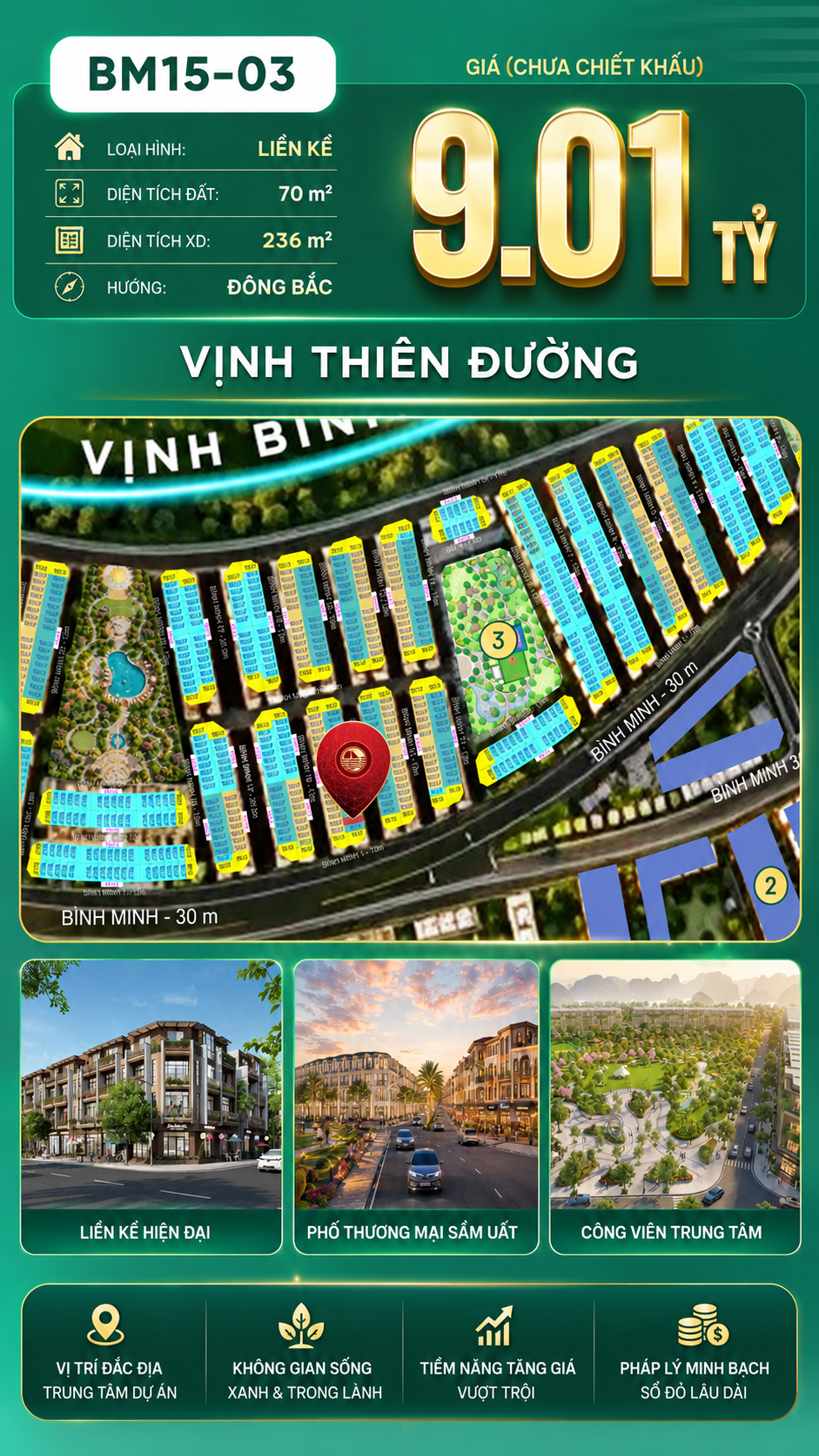 Nhà Phố Liền Kề BM15-03 Vinhomes Global Gate Hạ Long Xanh 9.01 tỷ
