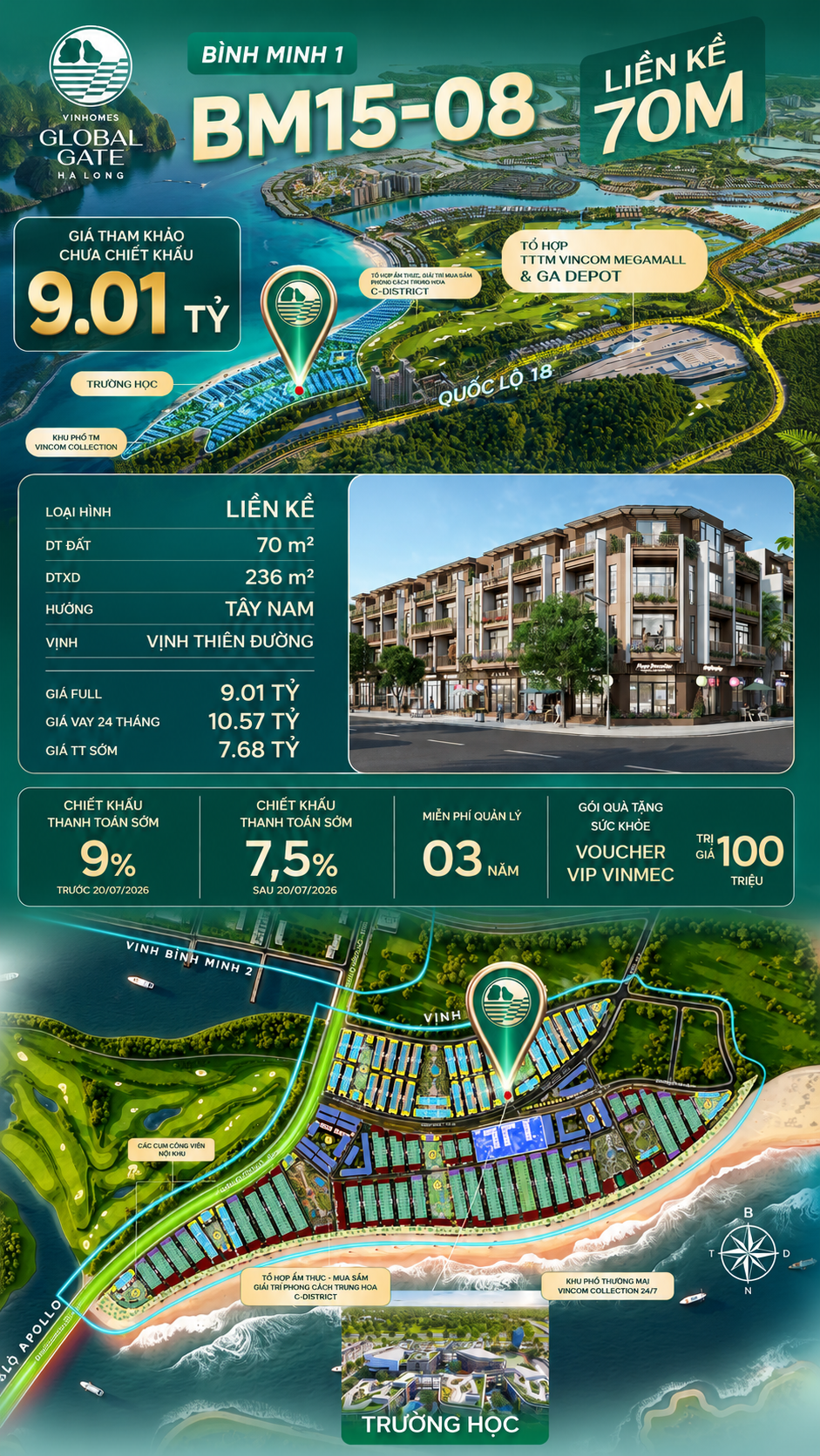 Nhà Phố Liền Kề BM15-08 Vinhomes Global Gate Hạ Long Xanh 9.01 tỷ