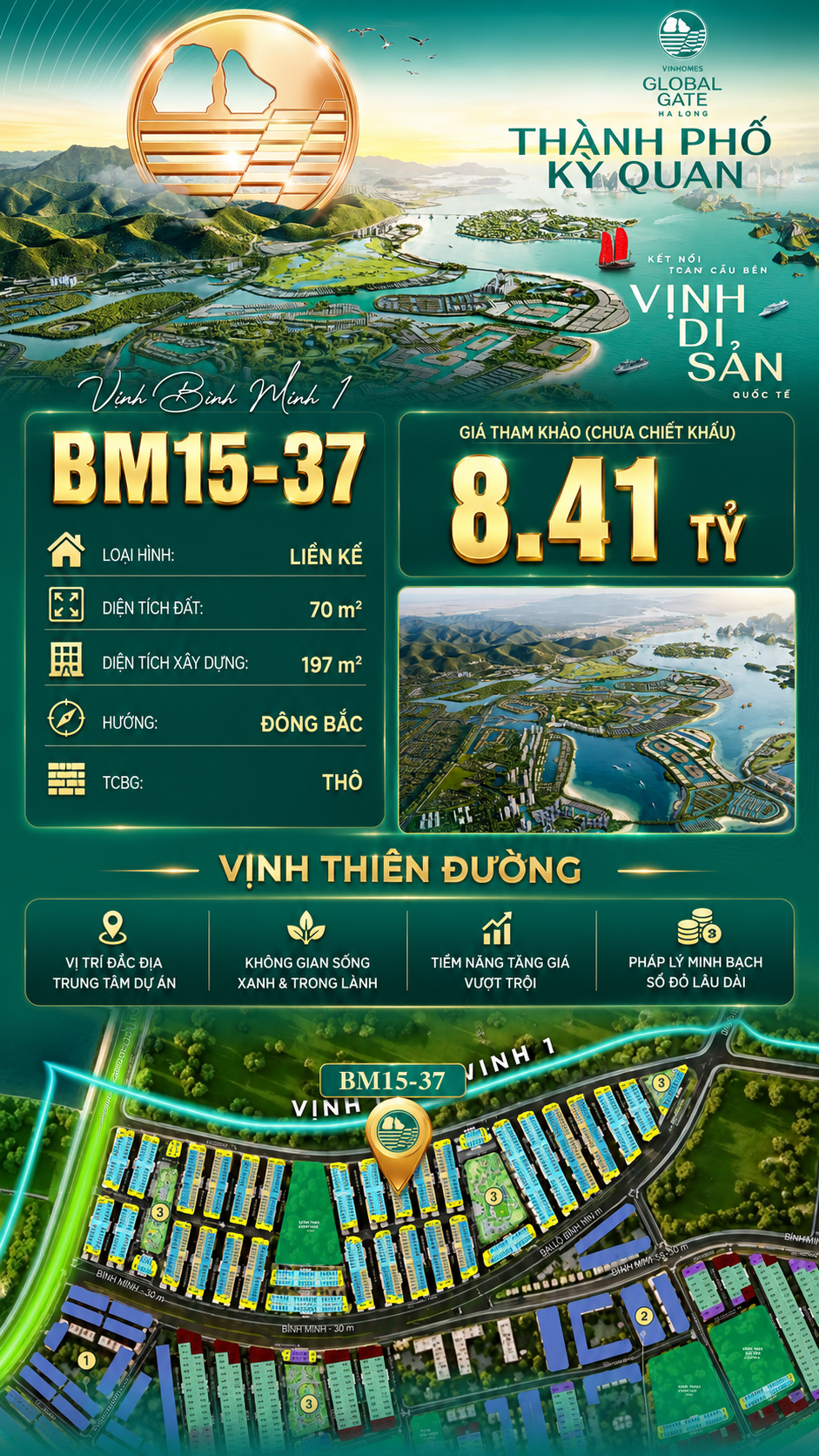 Nhà Phố Liền Kề BM15-37 Vinhomes Global Gate Hạ Long Xanh 8.41 tỷ