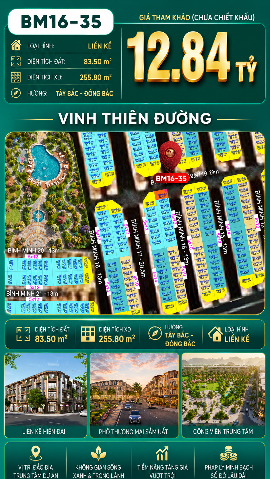 Nhà Phố Liền Kề góc 2MT BM16-35 Vinhomes Global Gate Hạ Long Xanh 12.84 tỷ