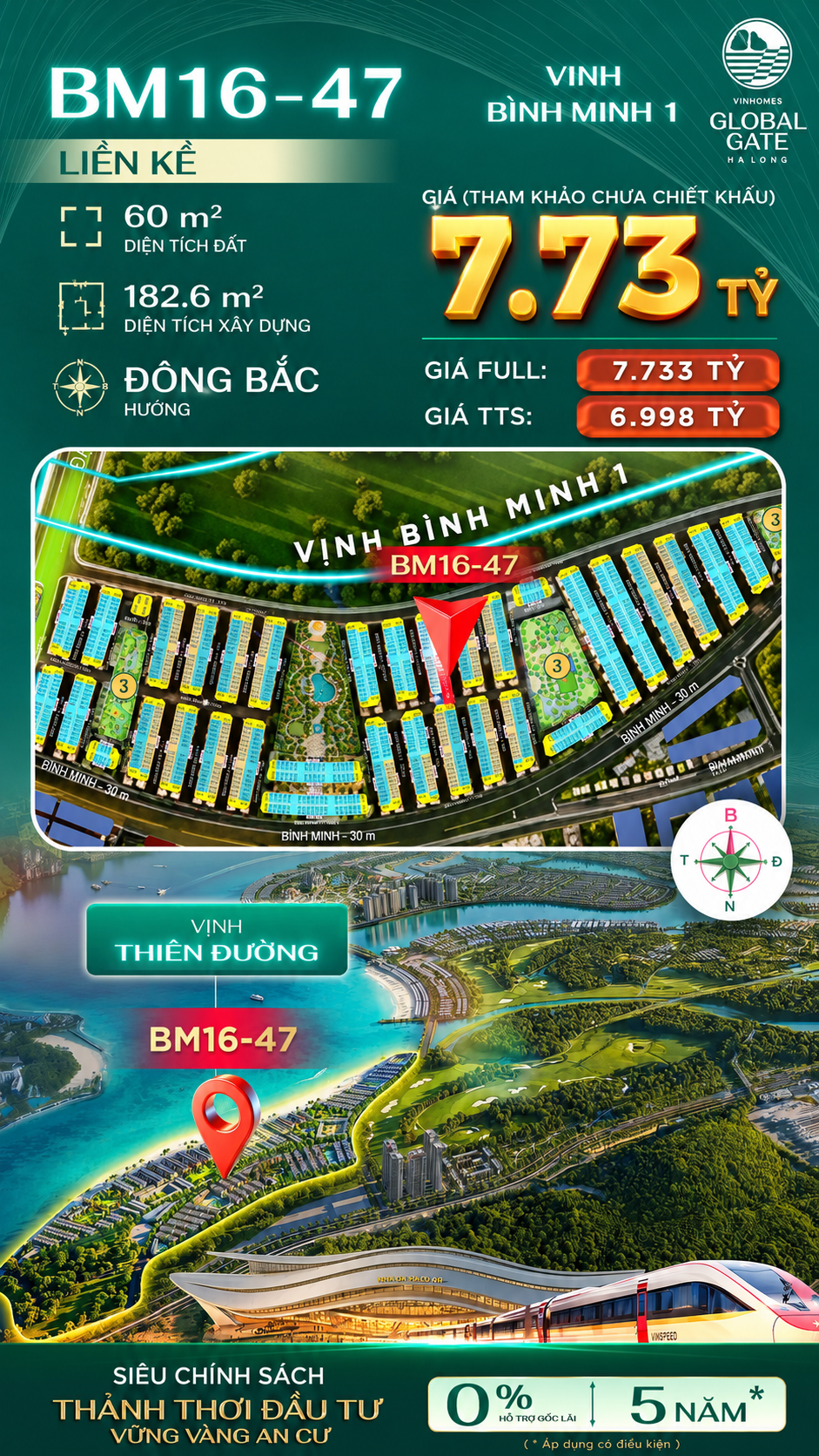 Nhà Phố Liền Kề BM16-47 Vinhomes Global Gate Hạ Long Xanh 7.73 tỷ