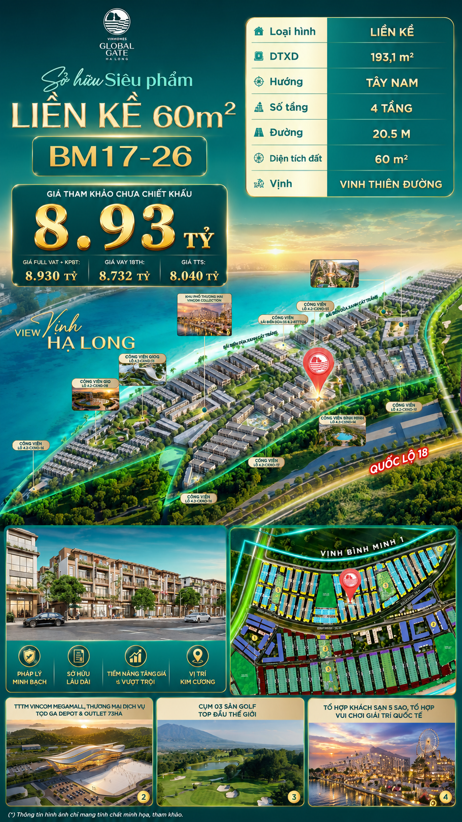 Nhà Phố Liền Kề BM17-26 Vinhomes Global Gate Hạ Long Xanh 8.93 tỷ