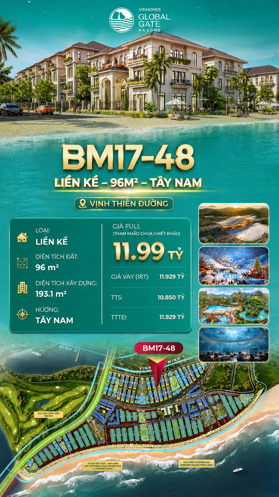 Nhà Phố Liền Kề Góc 2MT BM17-48 Vinhomes Global Gate Hạ Long Xanh 11.99 tỷ