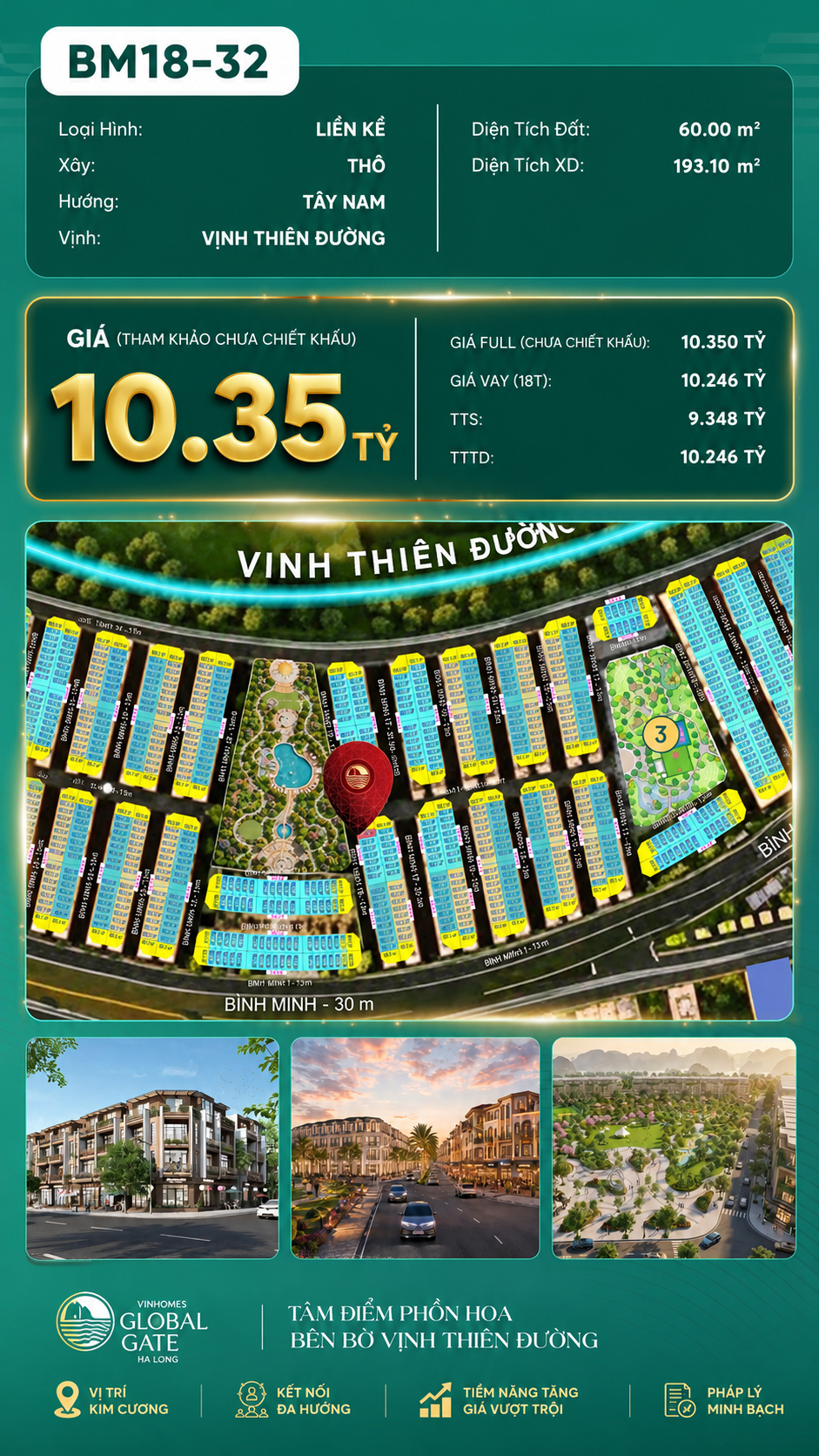 Nhà Phố Liền Kề BM18-32 Vinhomes Global Gate Hạ Long Xanh 10.35 tỷ