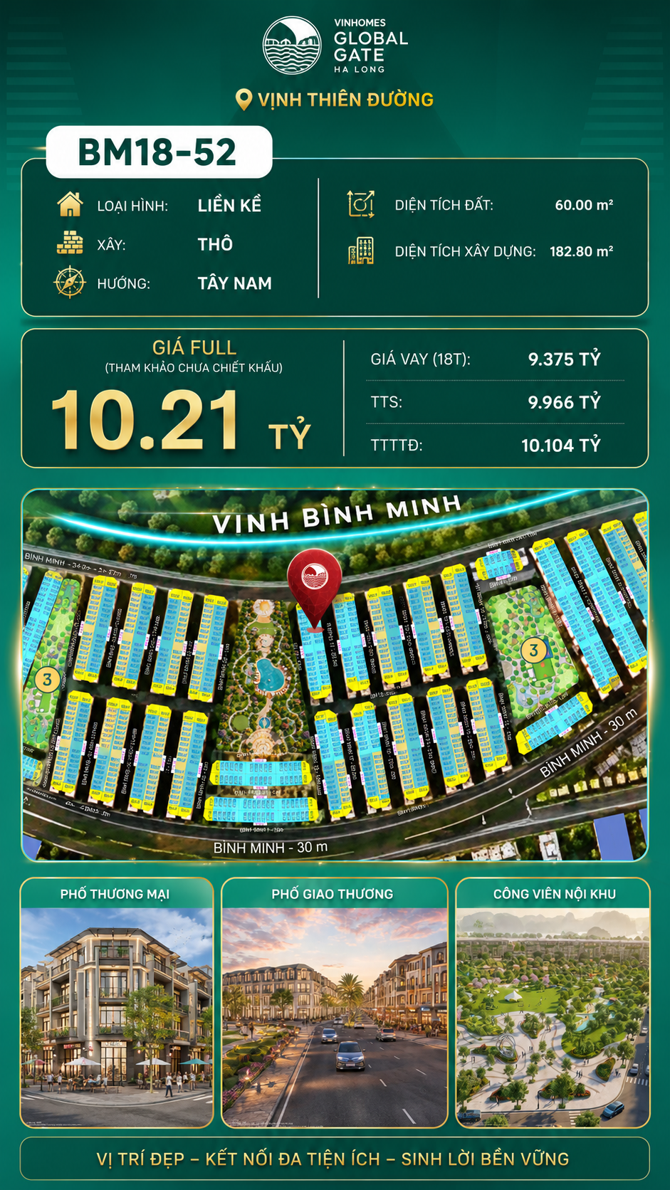 Nhà Phố Liền Kề BM18-52 Vinhomes Global Gate Hạ Long Xanh 10.21 tỷ