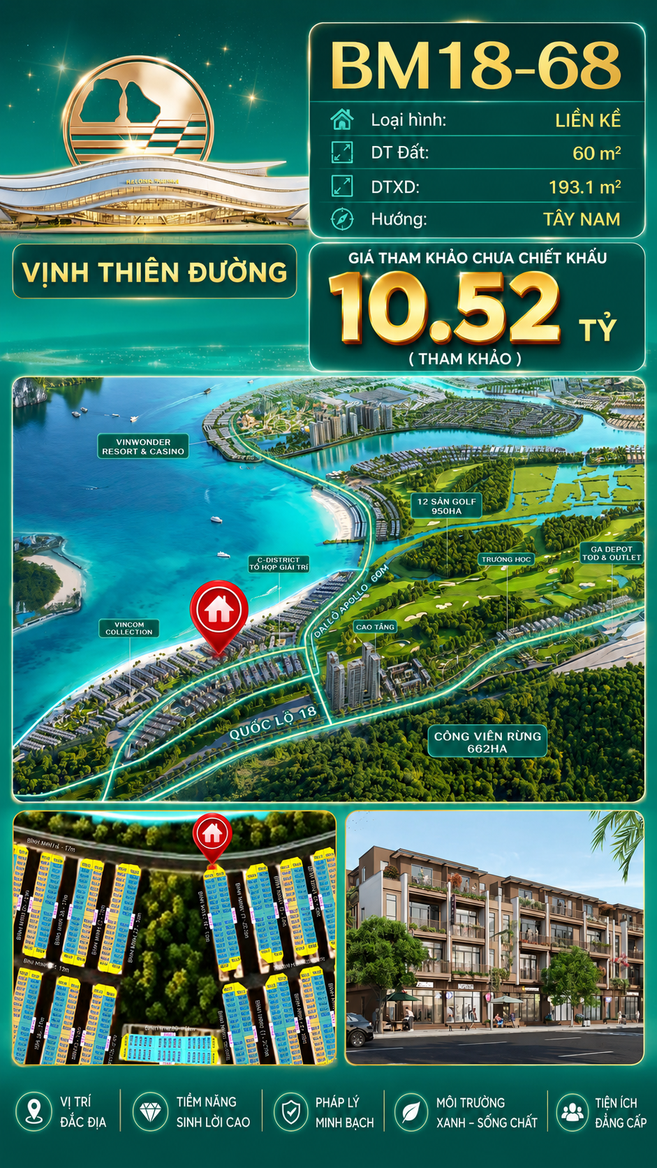Nhà Phố Liền Kề BM18-68 Vinhomes Global Gate Hạ Long Xanh 10.52 tỷ