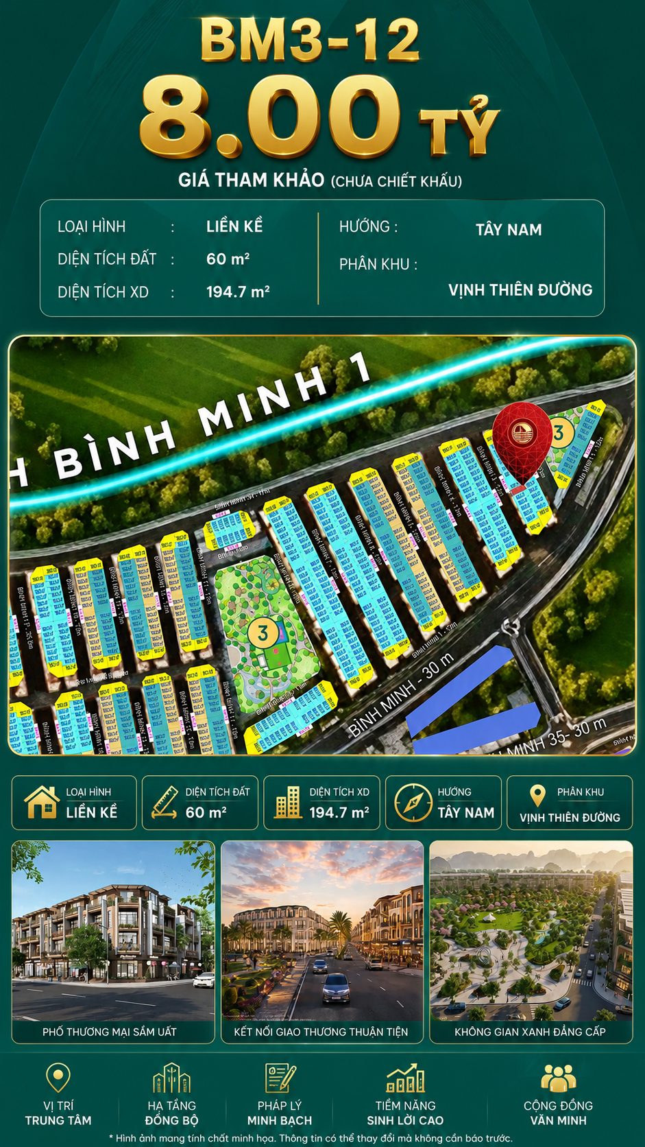 Nhà Phố Liền Kề BM3-12 Vinhomes Global Gate Hạ Long Xanh 8.00 tỷ