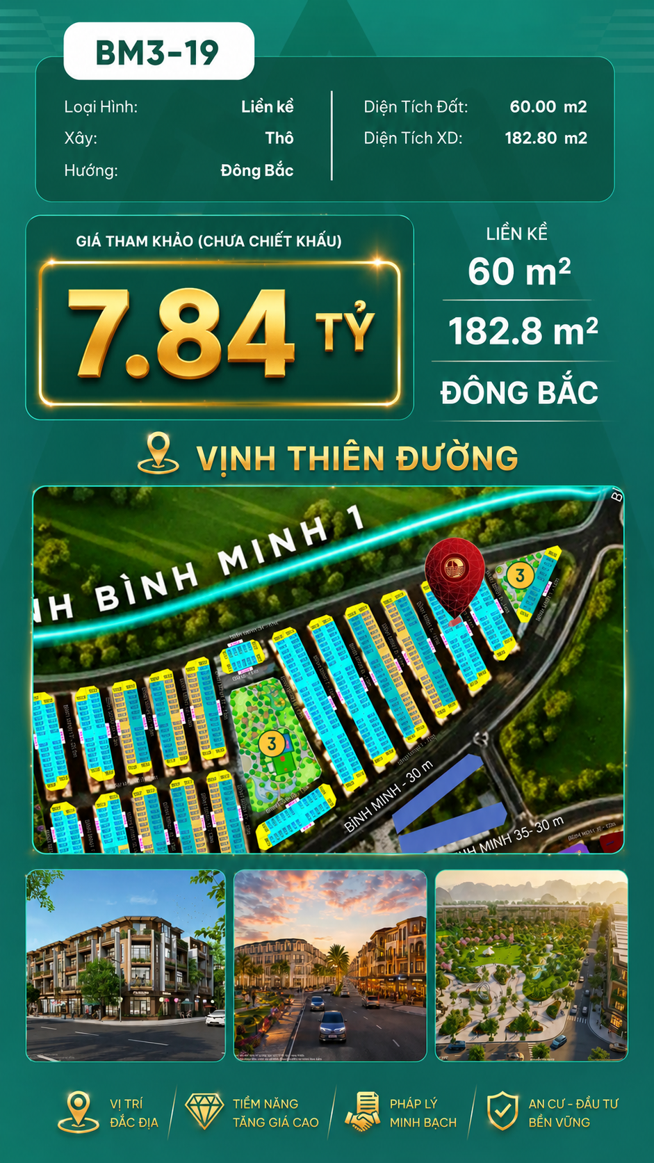 Nhà Phố Liền Kề BM3-19 Vinhomes Global Gate Hạ Long Xanh 7.84 tỷ